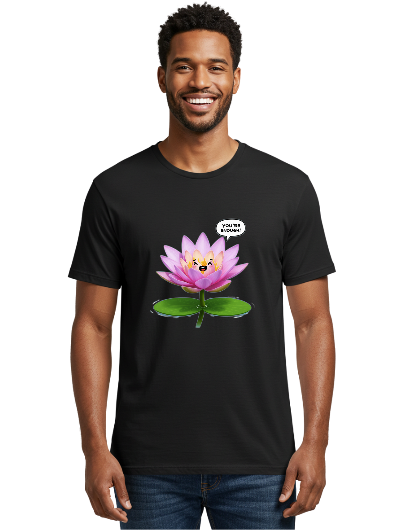 You-Re-Enough-Flower Men'S Graphic Tee, 100% Cotton, Comfortable Casual Summer Wear, Machine Washable, Lotus Flower, Inspirational Quote, Positive Affirmation, Self-Love, Motivational Message, You'Re Enough, Emotional Support, Mental Wellness Bae330