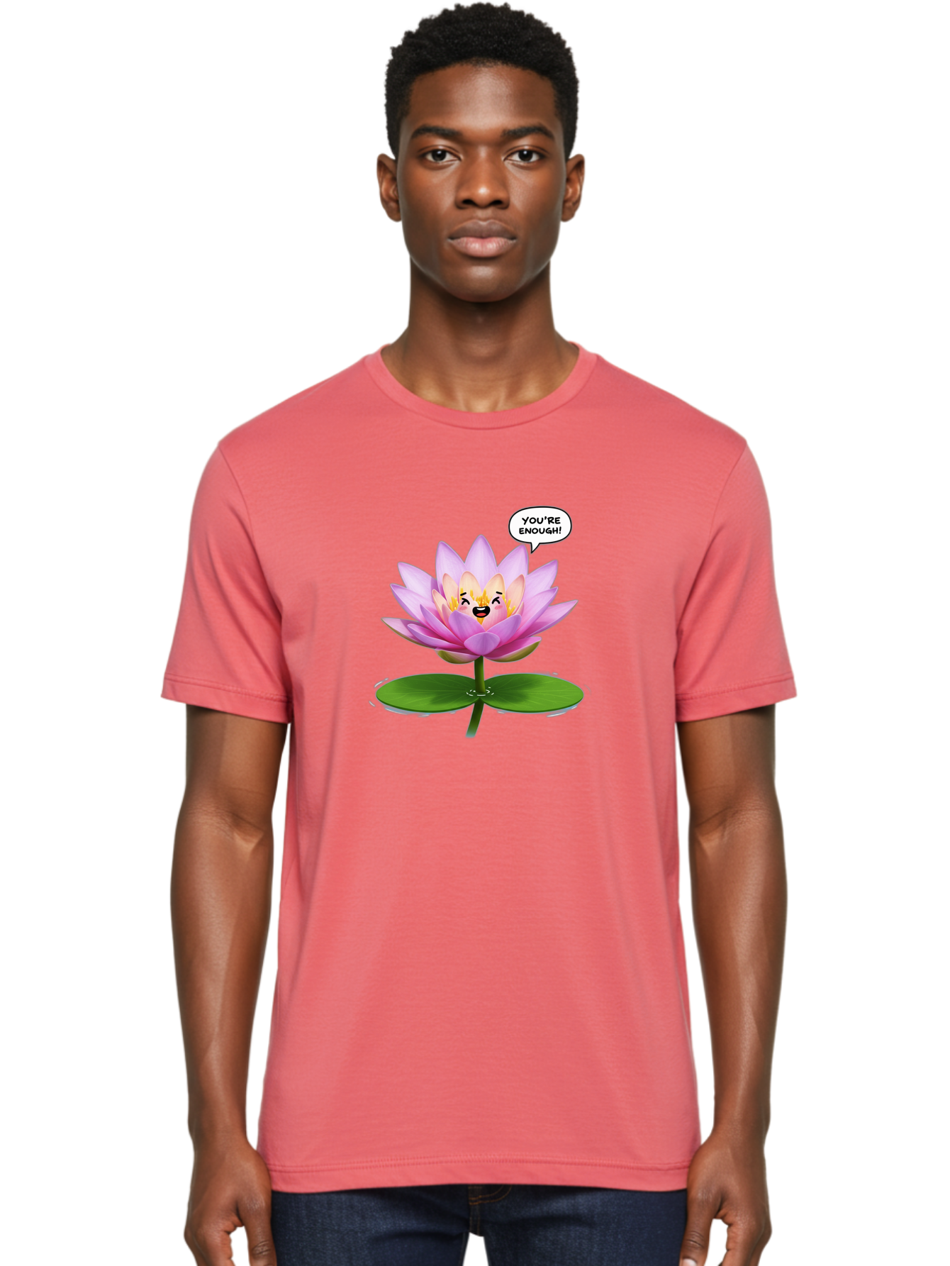You-Re-Enough-Flower Men'S Graphic Tee, 100% Cotton, Comfortable Casual Summer Wear, Machine Washable, Lotus Flower, Inspirational Quote, Positive Affirmation, Self-Love, Motivational Message, You'Re Enough, Emotional Support, Mental Wellness Bae330