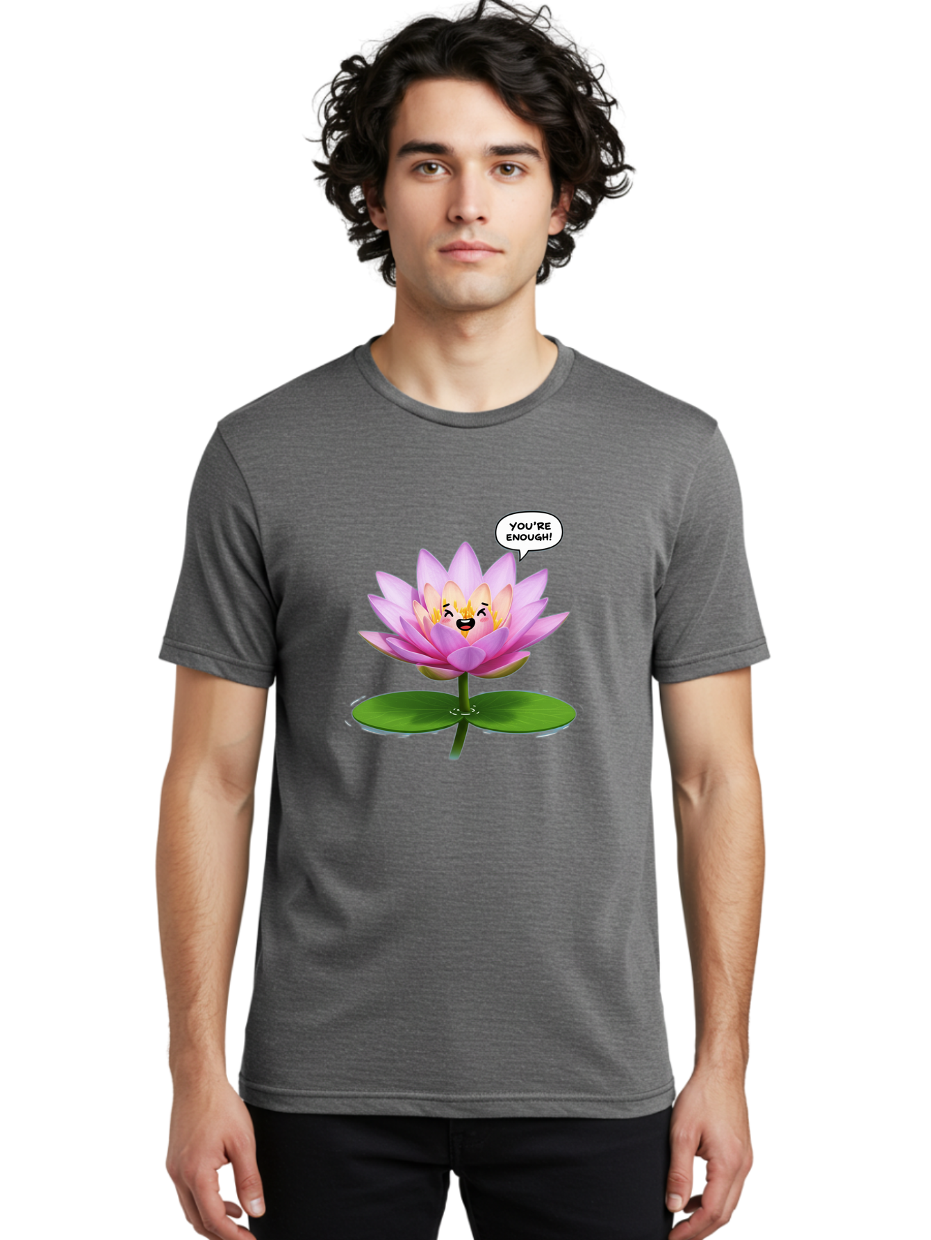 You-Re-Enough-Flower Men'S Graphic Tee, 100% Cotton, Comfortable Casual Summer Wear, Machine Washable, Lotus Flower, Inspirational Quote, Positive Affirmation, Self-Love, Motivational Message, You'Re Enough, Emotional Support, Mental Wellness Bae330