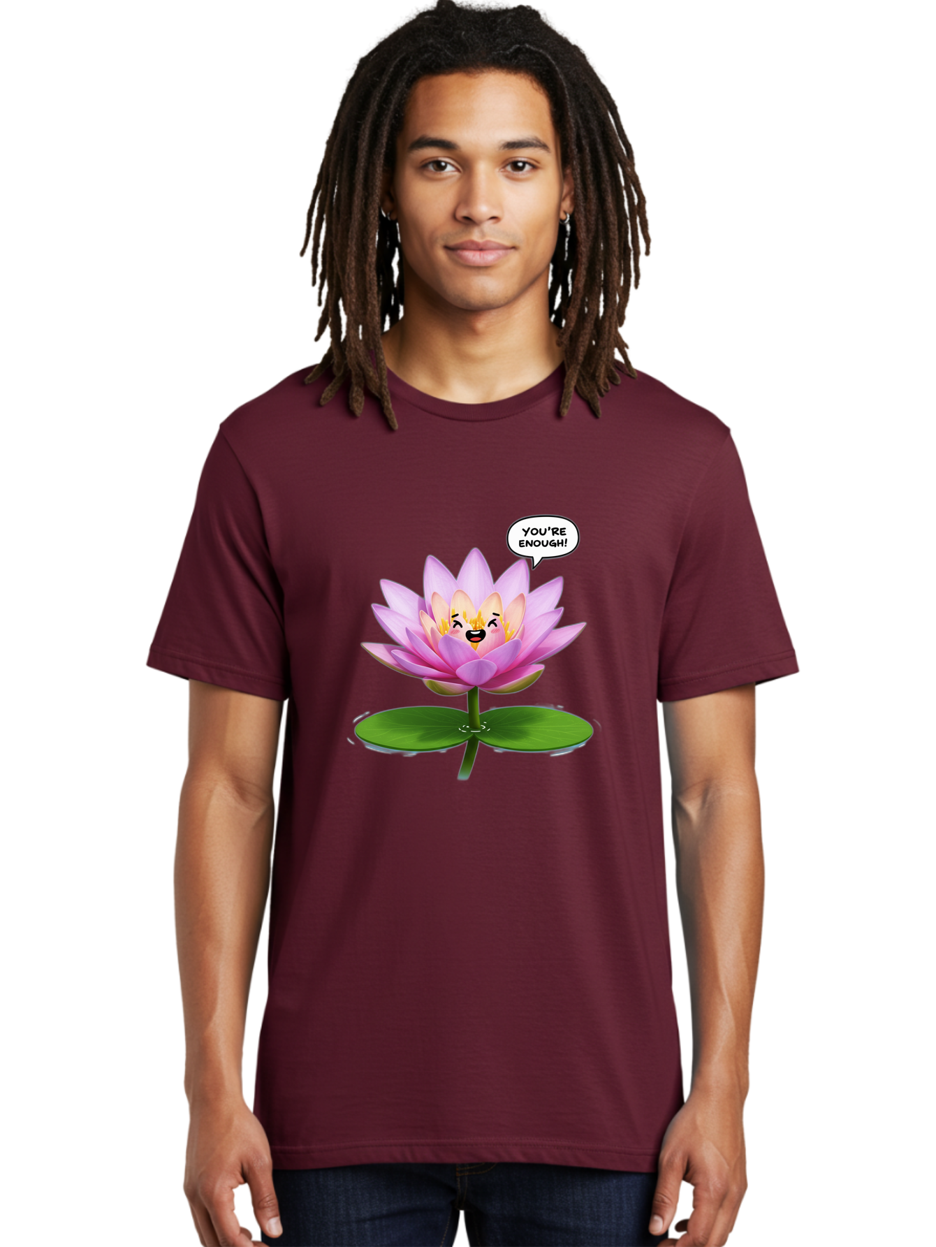 You-Re-Enough-Flower Men'S Graphic Tee, 100% Cotton, Comfortable Casual Summer Wear, Machine Washable, Lotus Flower, Inspirational Quote, Positive Affirmation, Self-Love, Motivational Message, You'Re Enough, Emotional Support, Mental Wellness Bae330