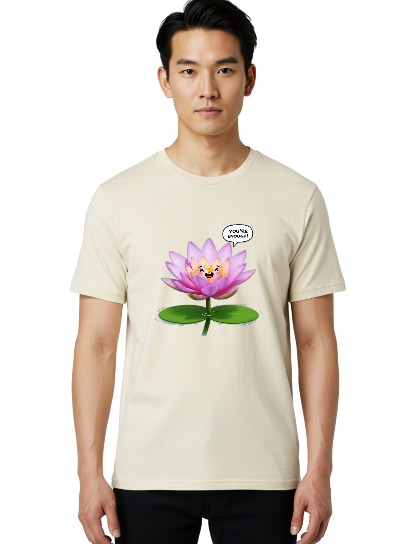 You-Re-Enough-Flower Men'S Graphic Tee, 100% Cotton, Comfortable Casual Summer Wear, Machine Washable, Lotus Flower, Inspirational Quote, Positive Affirmation, Self-Love, Motivational Message, You'Re Enough, Emotional Support, Mental Wellness Bae330