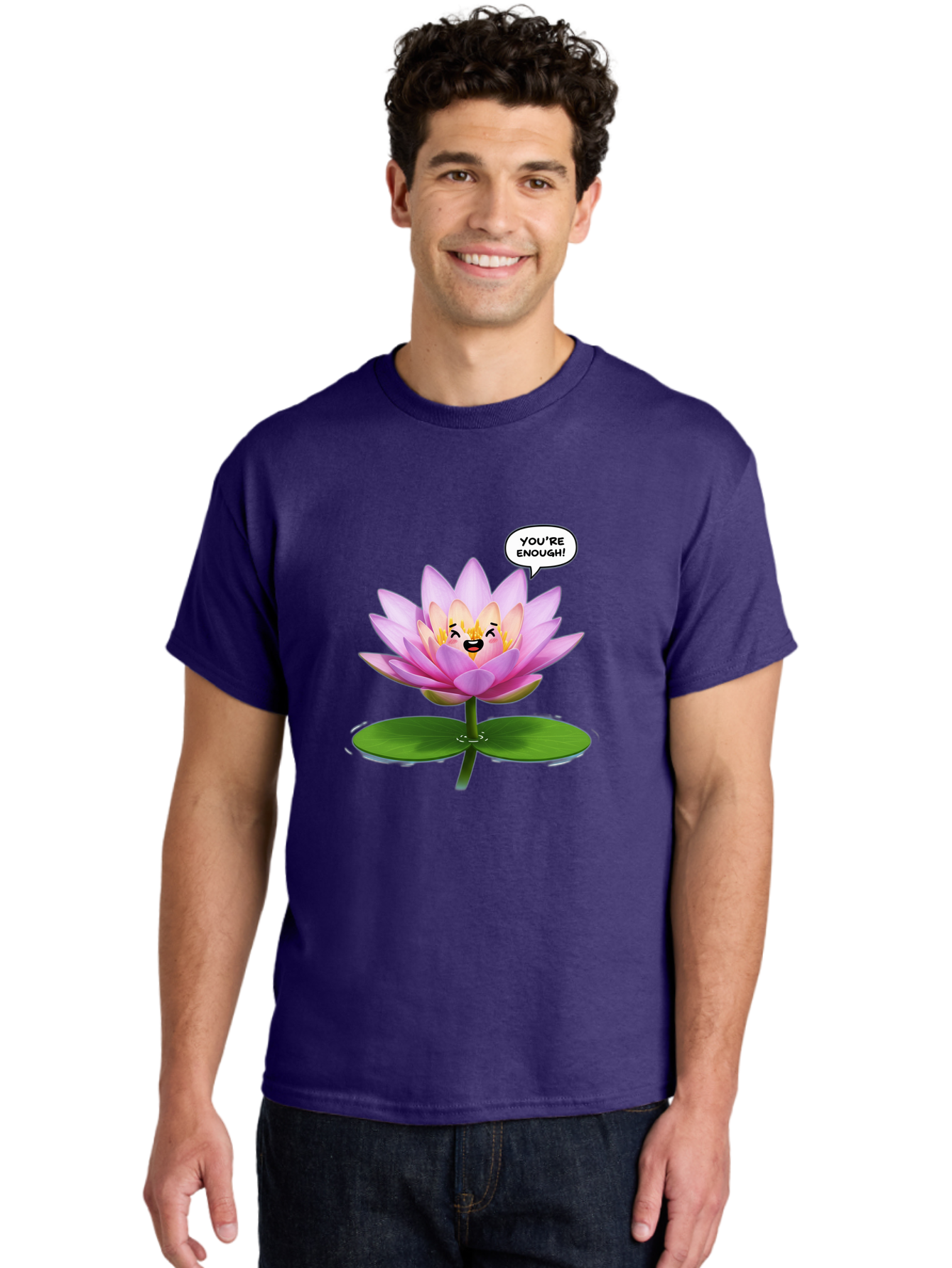You-Re-Enough-Flower Men'S Graphic Tee, 100% Cotton, Comfortable Casual Summer Wear, Machine Washable, Lotus Flower, Inspirational Quote, Positive Affirmation, Self-Love, Motivational Message, You'Re Enough, Emotional Support, Mental Wellness Bae330