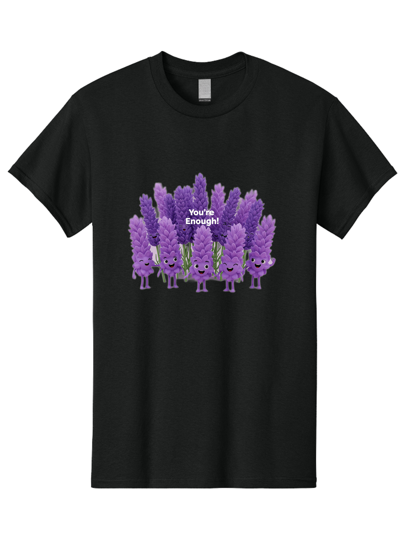 You-Re-Enough-Lavender Men'S Graphic Tee, 100% Cotton, Comfortable Casual Summer Wear, Machine Washable, Lavender Flowers, Happy Cartoon Characters, Purple Blooms, Positive Affirmation, You'Re Enough, Self Love, Mental Wellness, Happy Faces Bae331