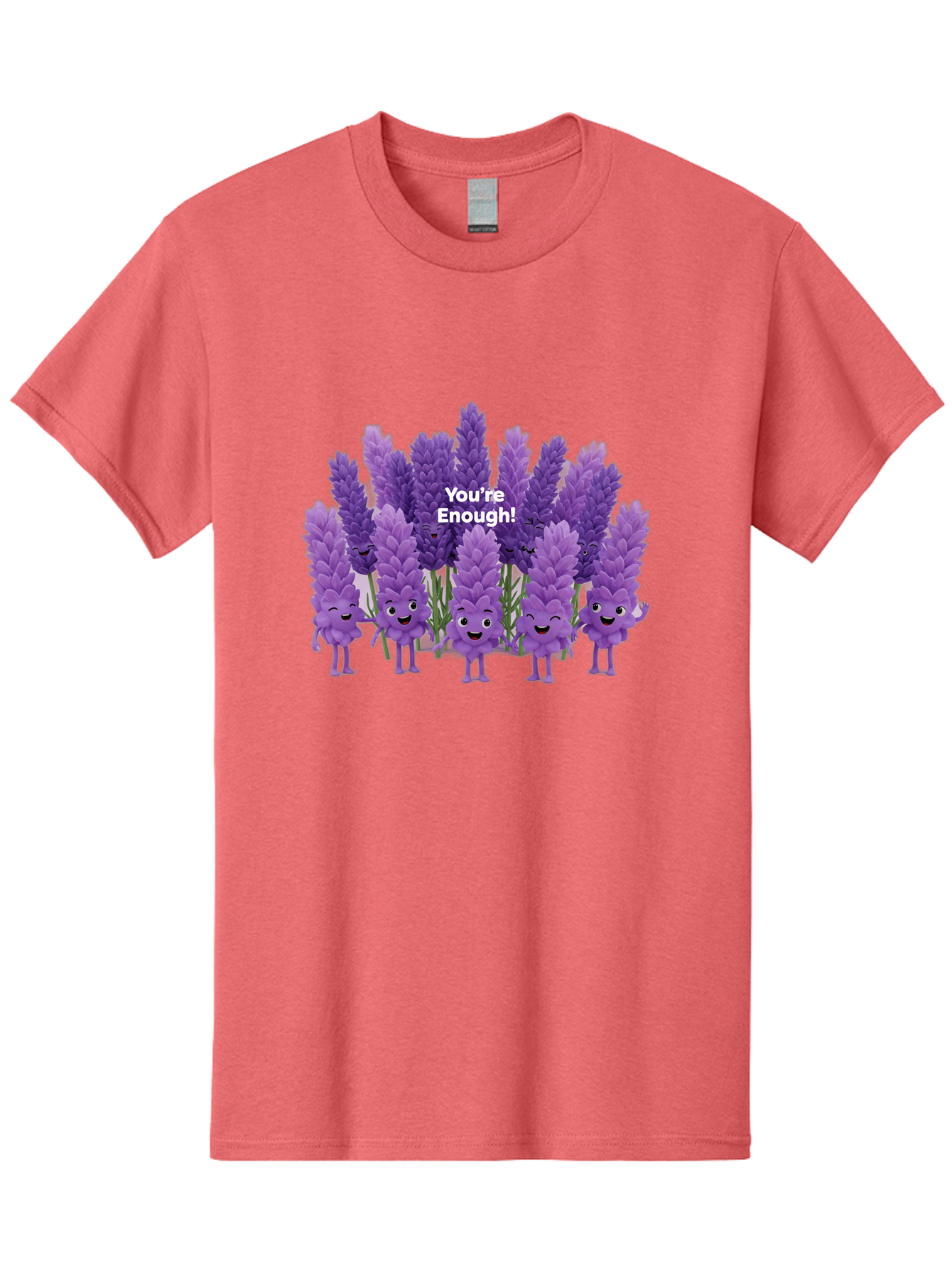 You-Re-Enough-Lavender Men'S Graphic Tee, 100% Cotton, Comfortable Casual Summer Wear, Machine Washable, Lavender Flowers, Happy Cartoon Characters, Purple Blooms, Positive Affirmation, You'Re Enough, Self Love, Mental Wellness, Happy Faces Bae331