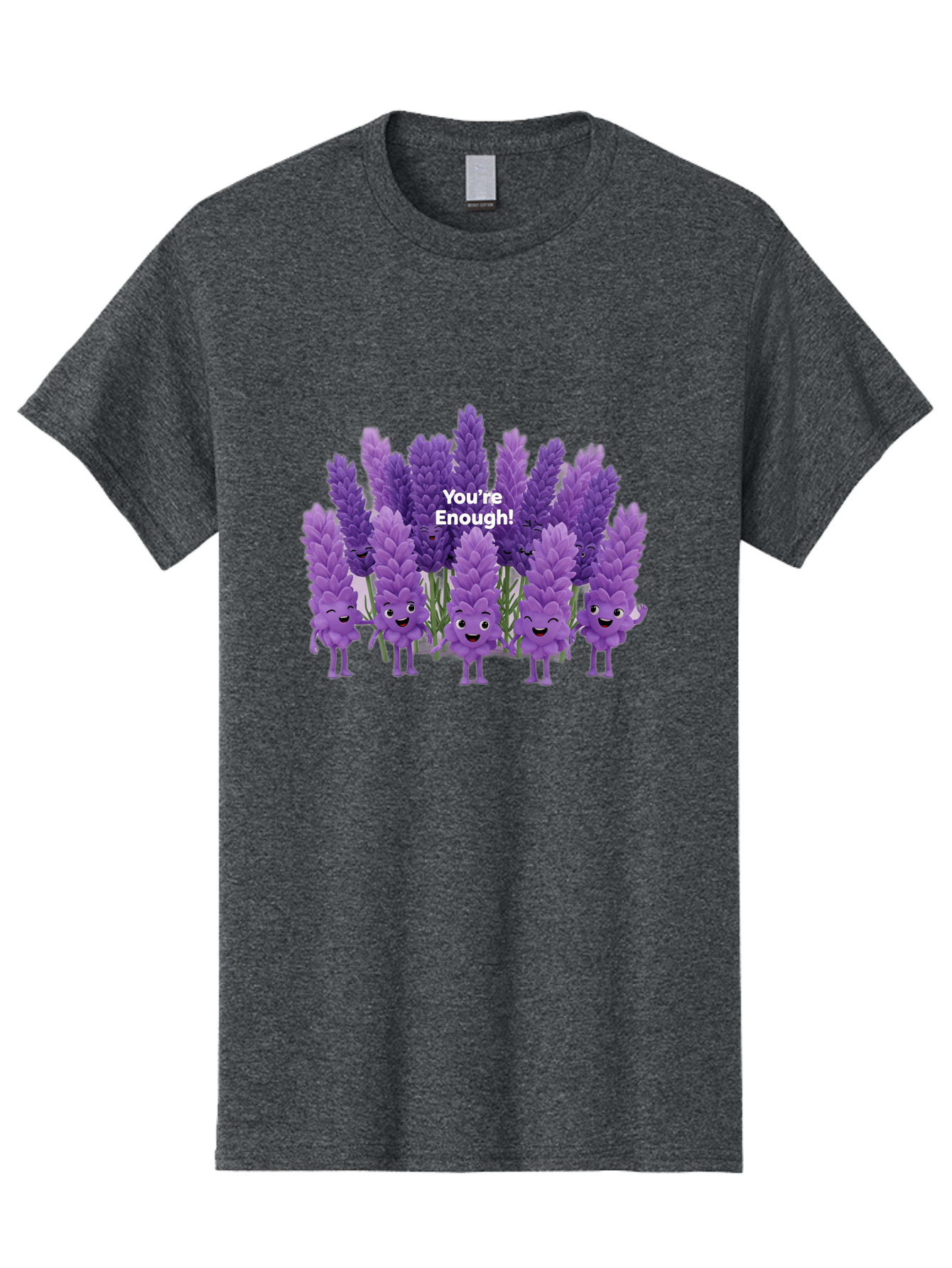 You-Re-Enough-Lavender Men'S Graphic Tee, 100% Cotton, Comfortable Casual Summer Wear, Machine Washable, Lavender Flowers, Happy Cartoon Characters, Purple Blooms, Positive Affirmation, You'Re Enough, Self Love, Mental Wellness, Happy Faces Bae331