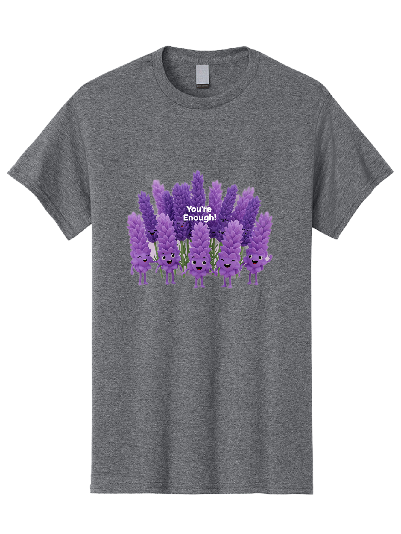 You-Re-Enough-Lavender Men'S Graphic Tee, 100% Cotton, Comfortable Casual Summer Wear, Machine Washable, Lavender Flowers, Happy Cartoon Characters, Purple Blooms, Positive Affirmation, You'Re Enough, Self Love, Mental Wellness, Happy Faces Bae331