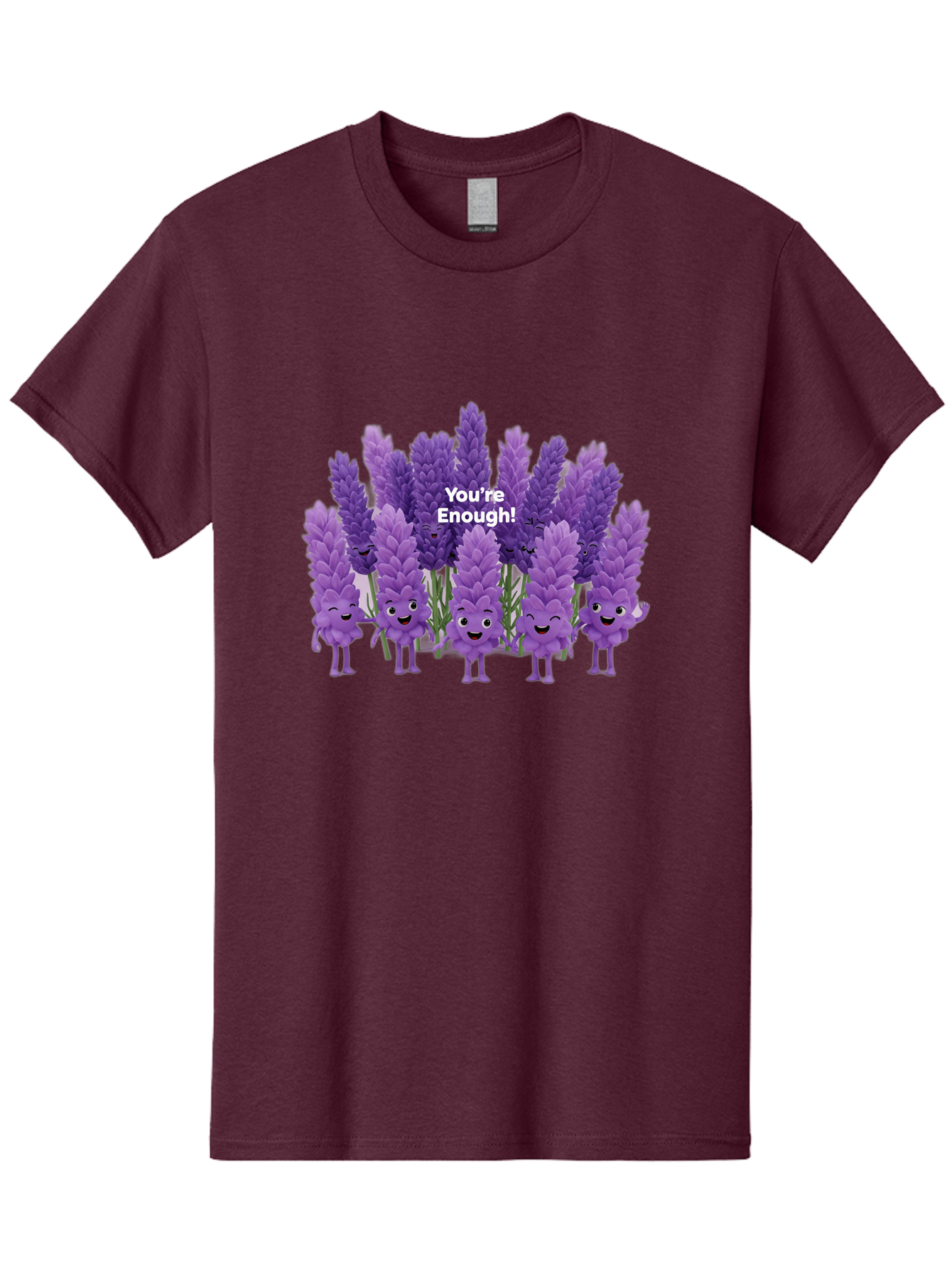 You-Re-Enough-Lavender Men'S Graphic Tee, 100% Cotton, Comfortable Casual Summer Wear, Machine Washable, Lavender Flowers, Happy Cartoon Characters, Purple Blooms, Positive Affirmation, You'Re Enough, Self Love, Mental Wellness, Happy Faces Bae331
