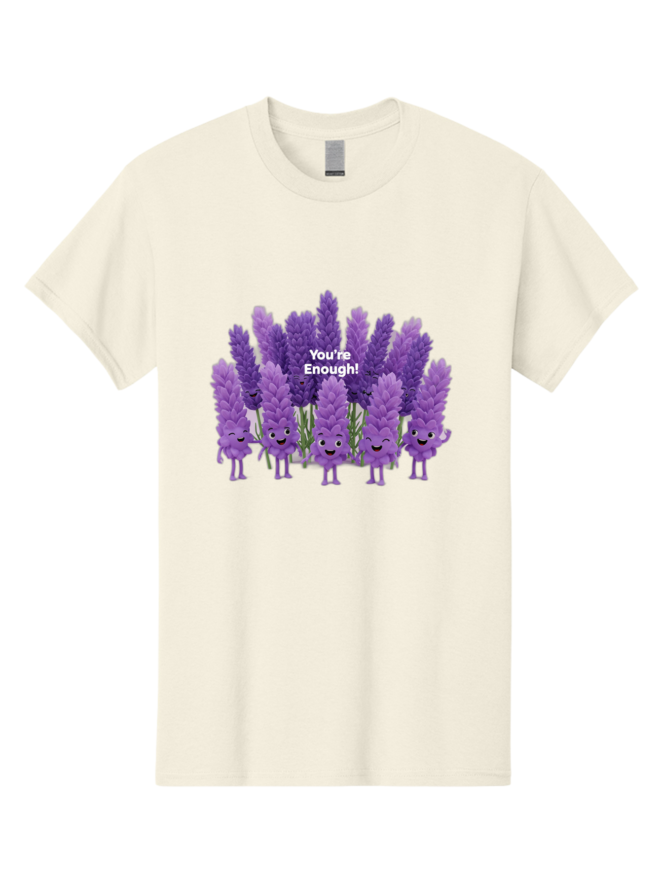 You-Re-Enough-Lavender Men'S Graphic Tee, 100% Cotton, Comfortable Casual Summer Wear, Machine Washable, Lavender Flowers, Happy Cartoon Characters, Purple Blooms, Positive Affirmation, You'Re Enough, Self Love, Mental Wellness, Happy Faces Bae331