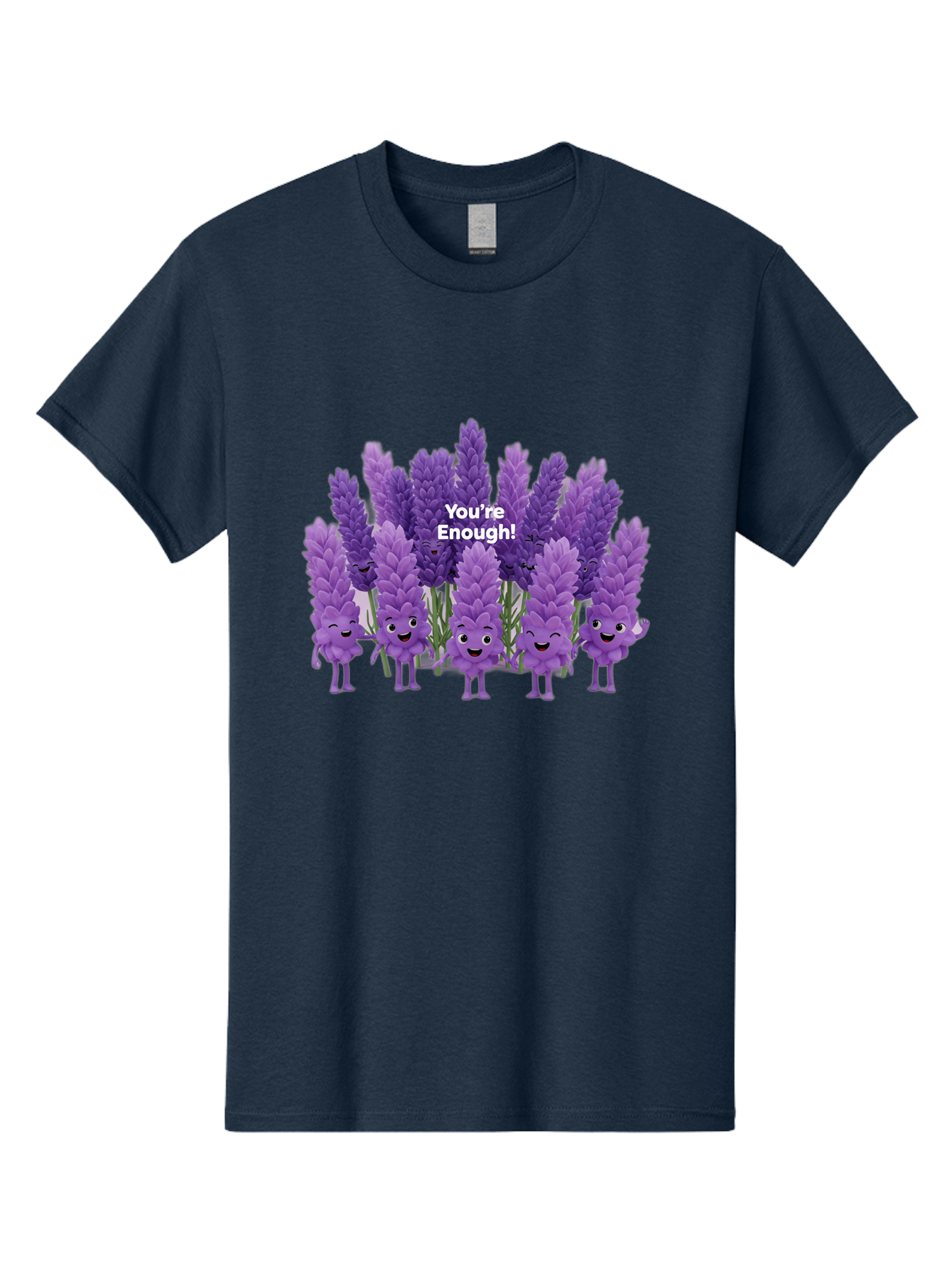 You-Re-Enough-Lavender Men'S Graphic Tee, 100% Cotton, Comfortable Casual Summer Wear, Machine Washable, Lavender Flowers, Happy Cartoon Characters, Purple Blooms, Positive Affirmation, You'Re Enough, Self Love, Mental Wellness, Happy Faces Bae331