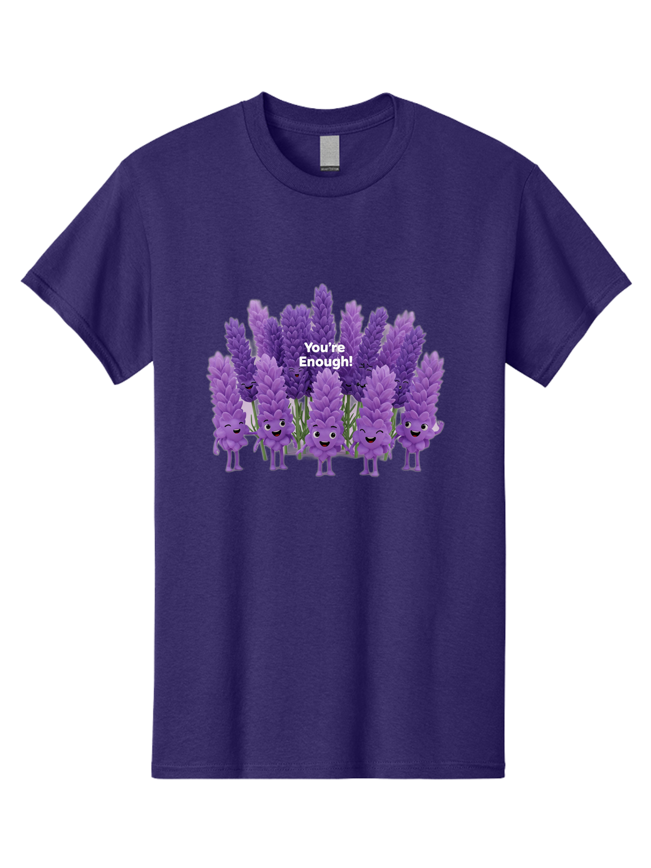 You-Re-Enough-Lavender Men'S Graphic Tee, 100% Cotton, Comfortable Casual Summer Wear, Machine Washable, Lavender Flowers, Happy Cartoon Characters, Purple Blooms, Positive Affirmation, You'Re Enough, Self Love, Mental Wellness, Happy Faces Bae331