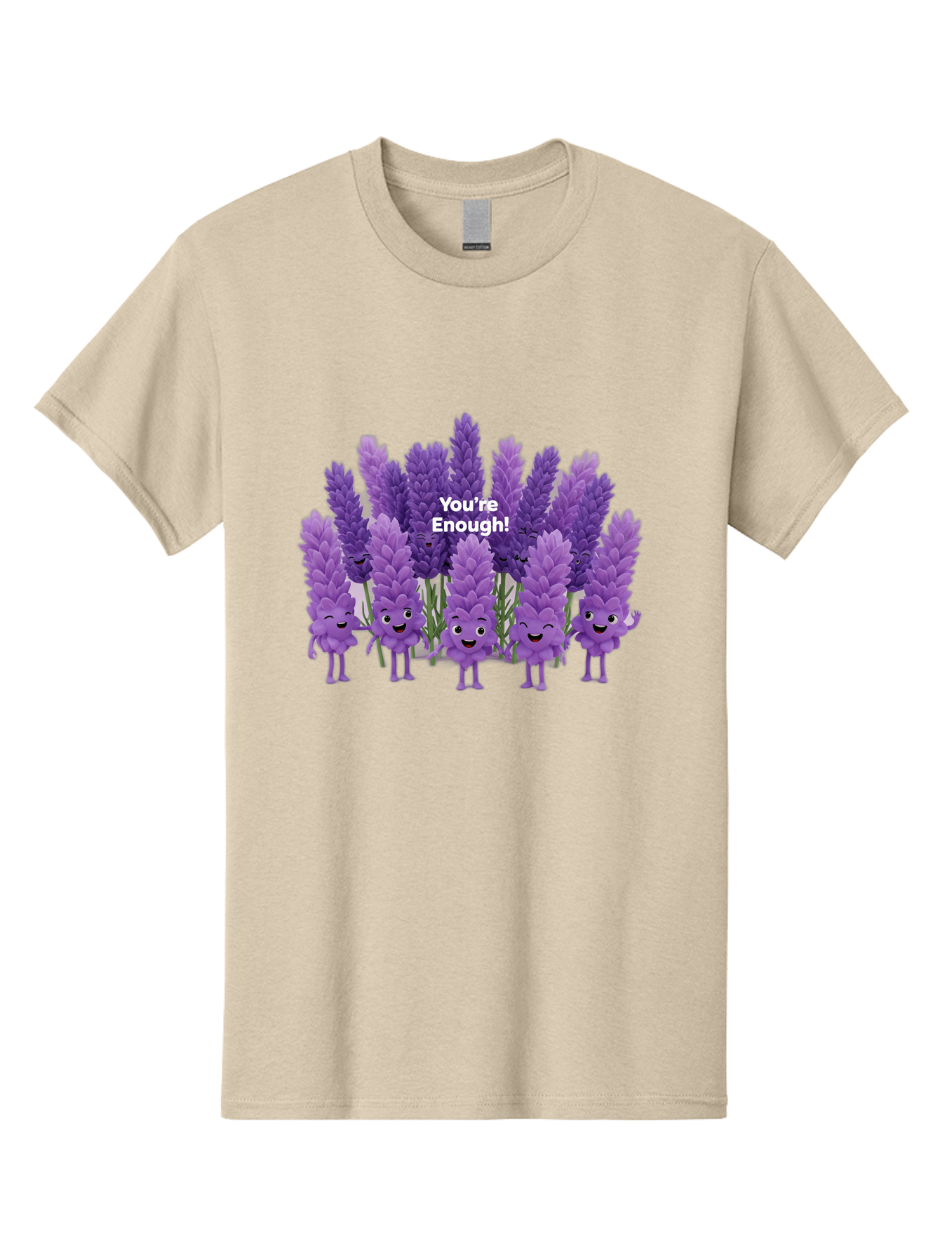 You-Re-Enough-Lavender Men'S Graphic Tee, 100% Cotton, Comfortable Casual Summer Wear, Machine Washable, Lavender Flowers, Happy Cartoon Characters, Purple Blooms, Positive Affirmation, You'Re Enough, Self Love, Mental Wellness, Happy Faces Bae331