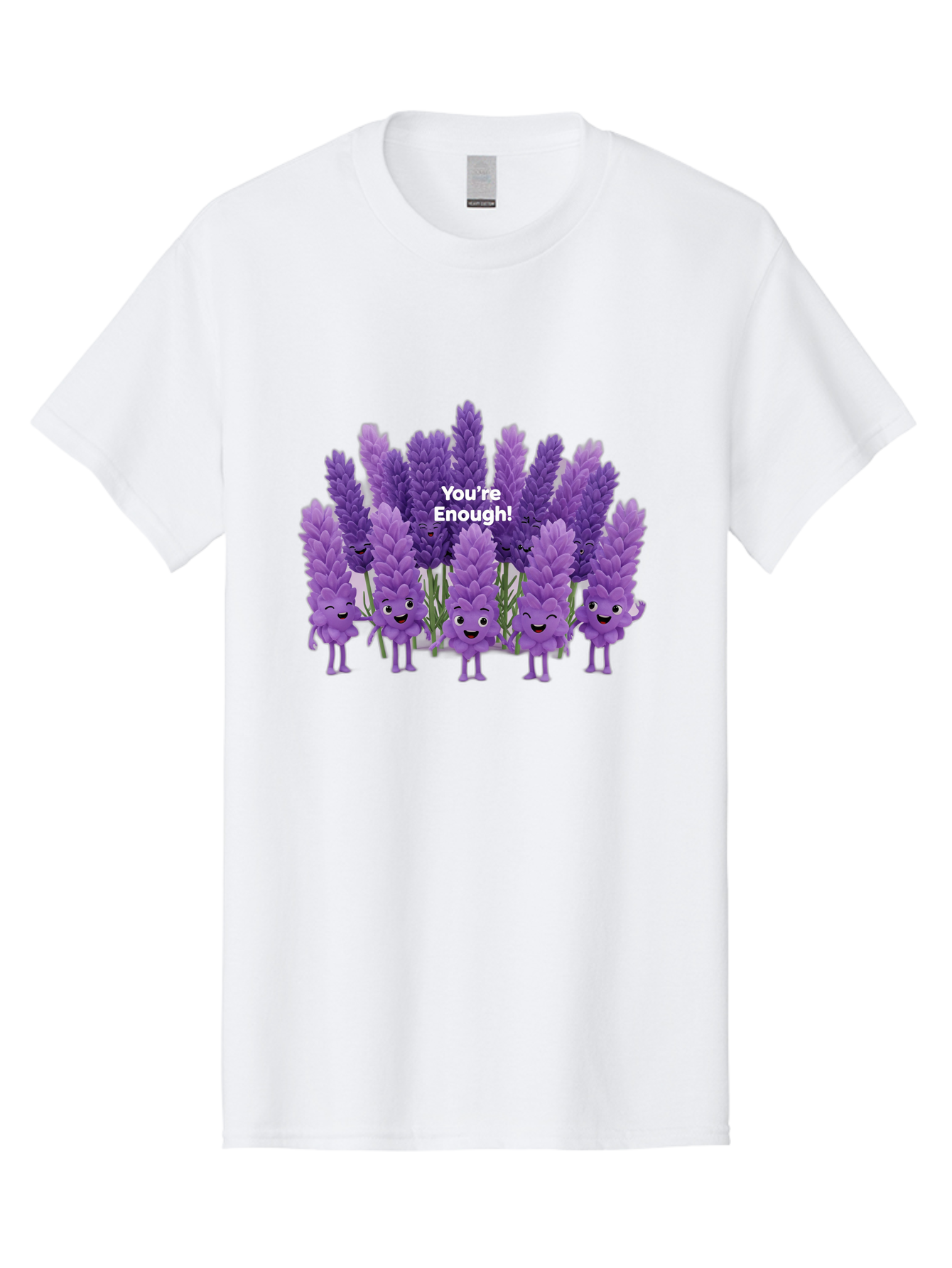 You-Re-Enough-Lavender Men'S Graphic Tee, 100% Cotton, Comfortable Casual Summer Wear, Machine Washable, Lavender Flowers, Happy Cartoon Characters, Purple Blooms, Positive Affirmation, You'Re Enough, Self Love, Mental Wellness, Happy Faces Bae331