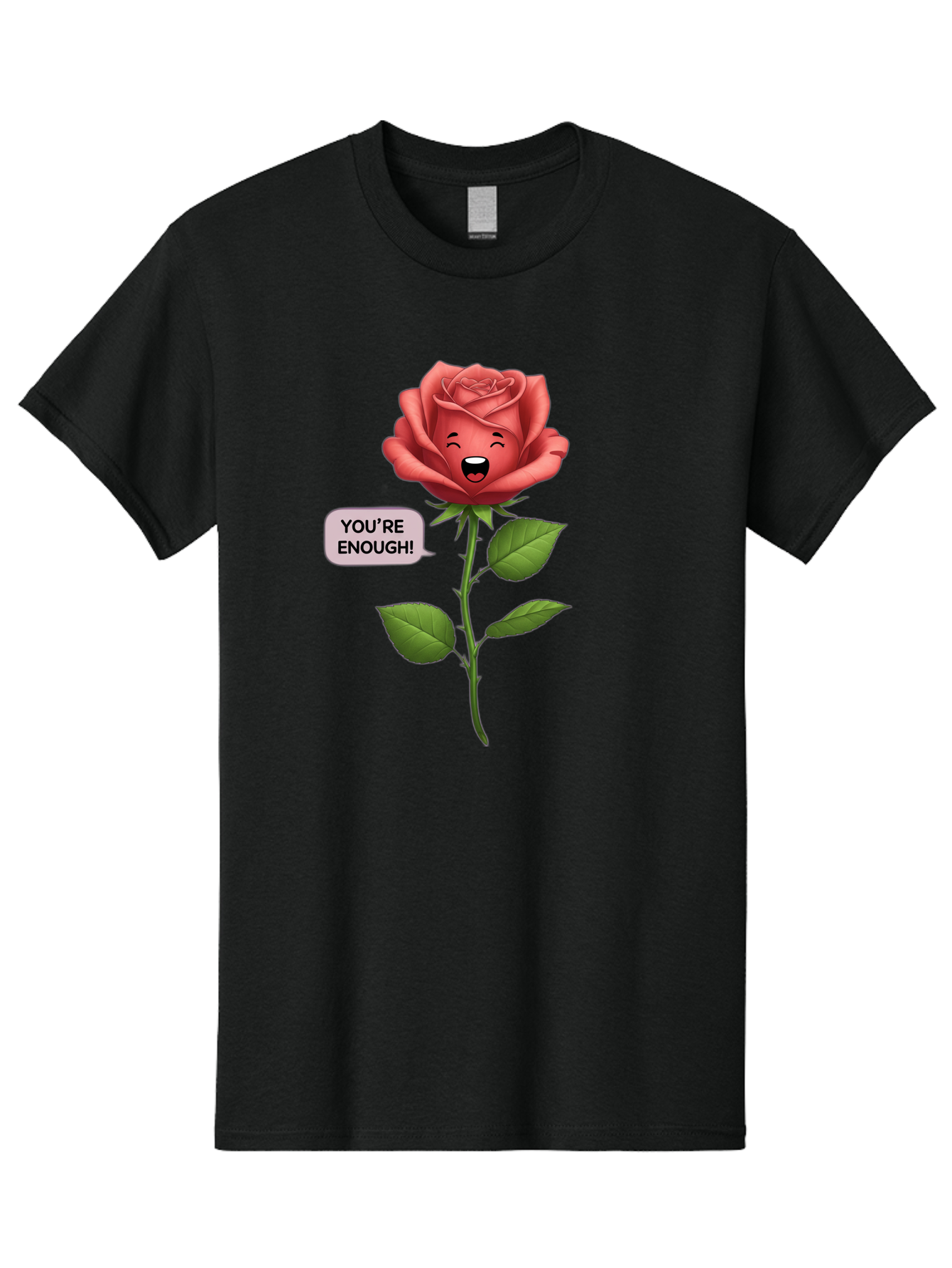 You-Re-Enough-Rose Men'S Graphic Tee, 100% Cotton, Comfortable Casual Summer Wear, Machine Washable, Rose With Face, You'Re Enough! Text, Positive Affirmation, Self-Love, Empowerment, Motivational Quote, Love Yourself, Floral Illustration, Bae332