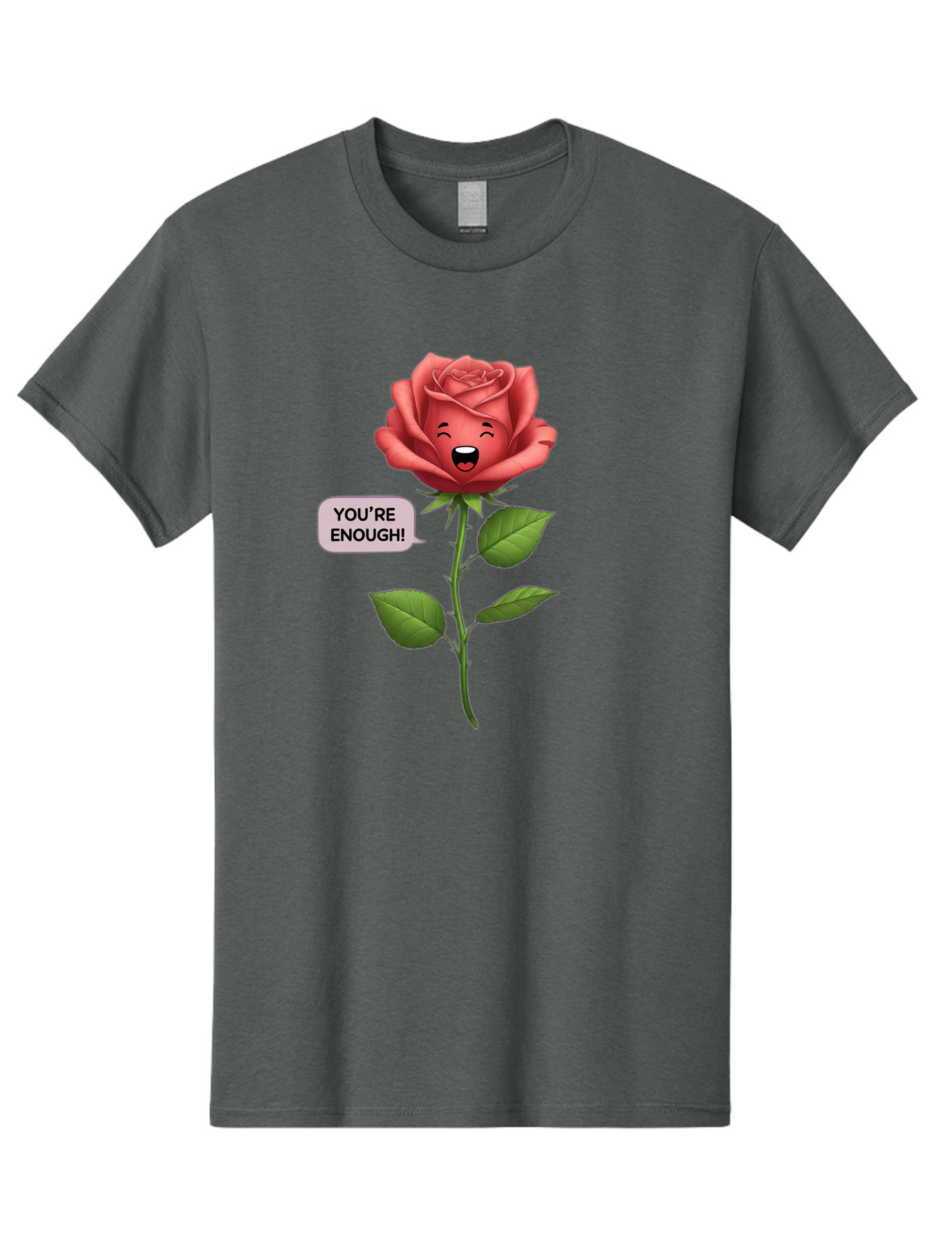You-Re-Enough-Rose Men'S Graphic Tee, 100% Cotton, Comfortable Casual Summer Wear, Machine Washable, Rose With Face, You'Re Enough! Text, Positive Affirmation, Self-Love, Empowerment, Motivational Quote, Love Yourself, Floral Illustration, Bae332