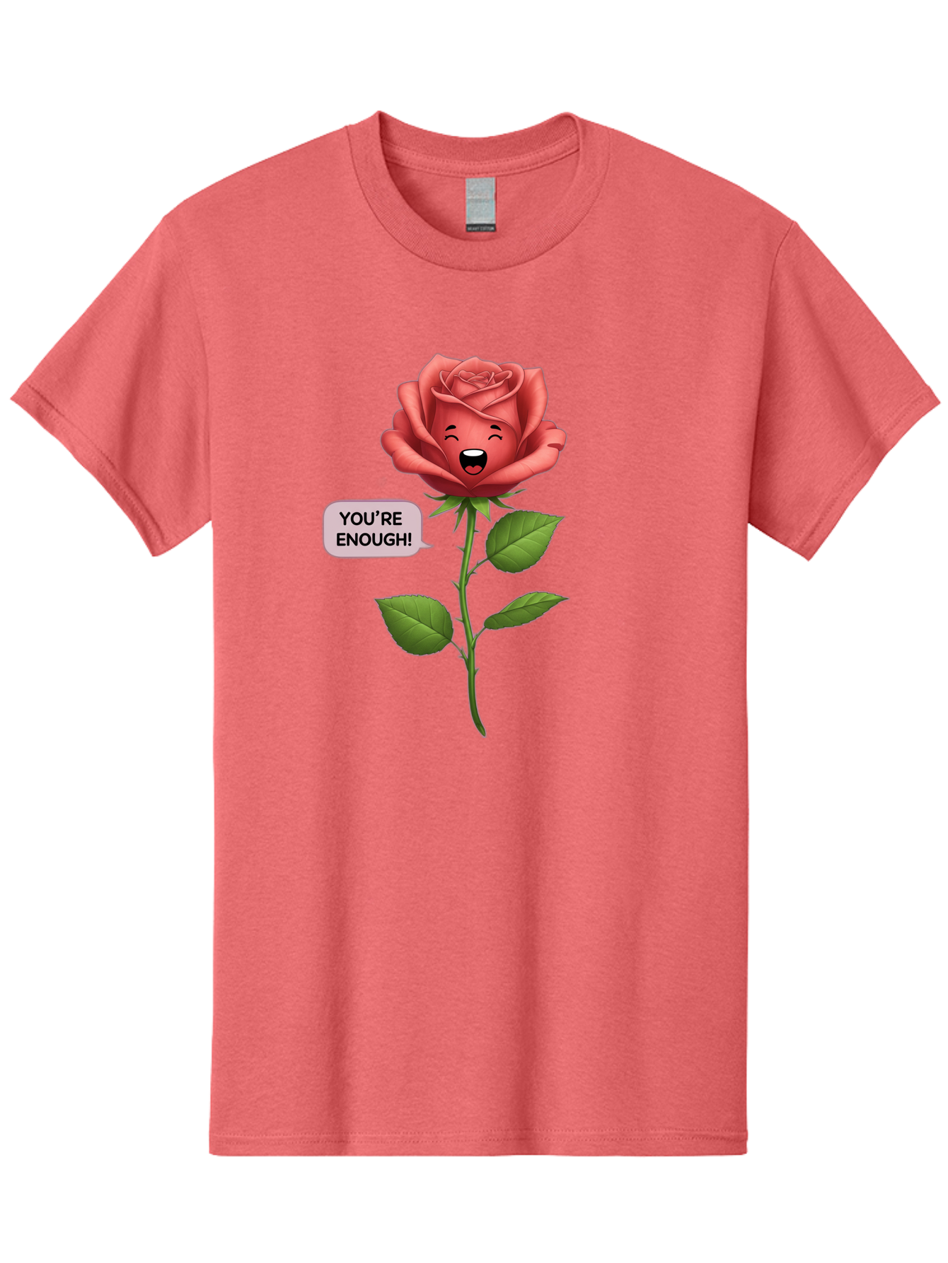 You-Re-Enough-Rose Men'S Graphic Tee, 100% Cotton, Comfortable Casual Summer Wear, Machine Washable, Rose With Face, You'Re Enough! Text, Positive Affirmation, Self-Love, Empowerment, Motivational Quote, Love Yourself, Floral Illustration, Bae332
