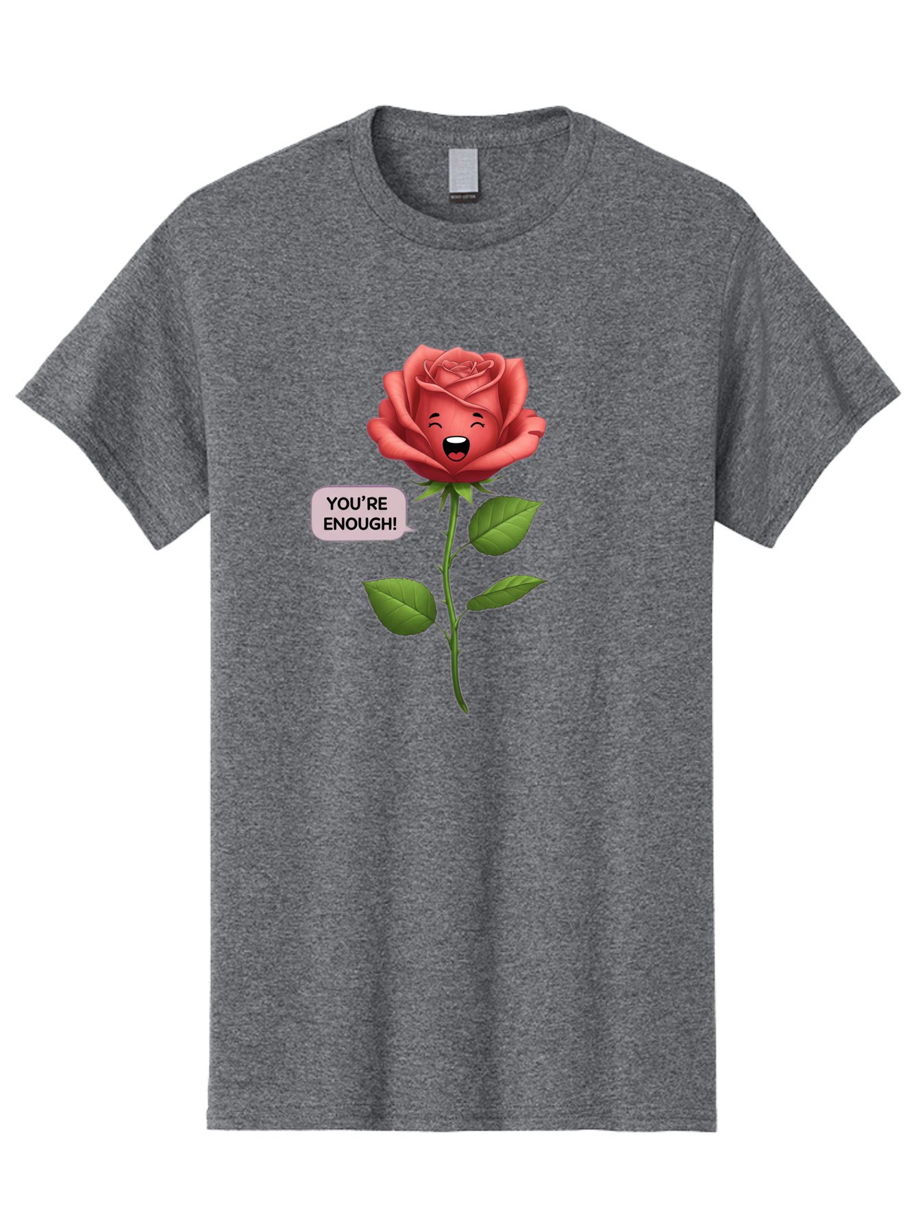 You-Re-Enough-Rose Men'S Graphic Tee, 100% Cotton, Comfortable Casual Summer Wear, Machine Washable, Rose With Face, You'Re Enough! Text, Positive Affirmation, Self-Love, Empowerment, Motivational Quote, Love Yourself, Floral Illustration, Bae332