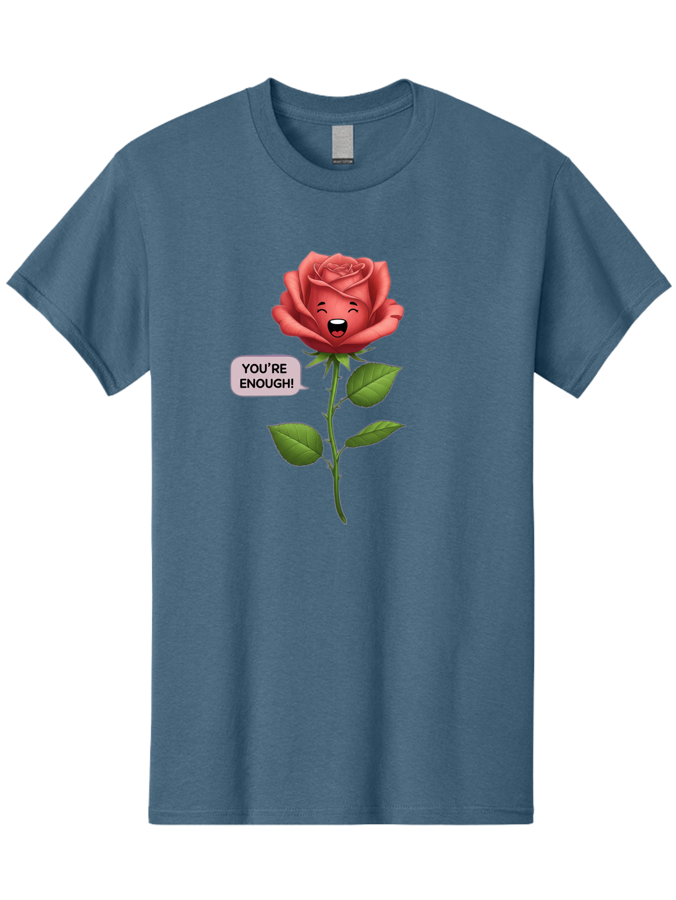 You-Re-Enough-Rose Men'S Graphic Tee, 100% Cotton, Comfortable Casual Summer Wear, Machine Washable, Rose With Face, You'Re Enough! Text, Positive Affirmation, Self-Love, Empowerment, Motivational Quote, Love Yourself, Floral Illustration, Bae332