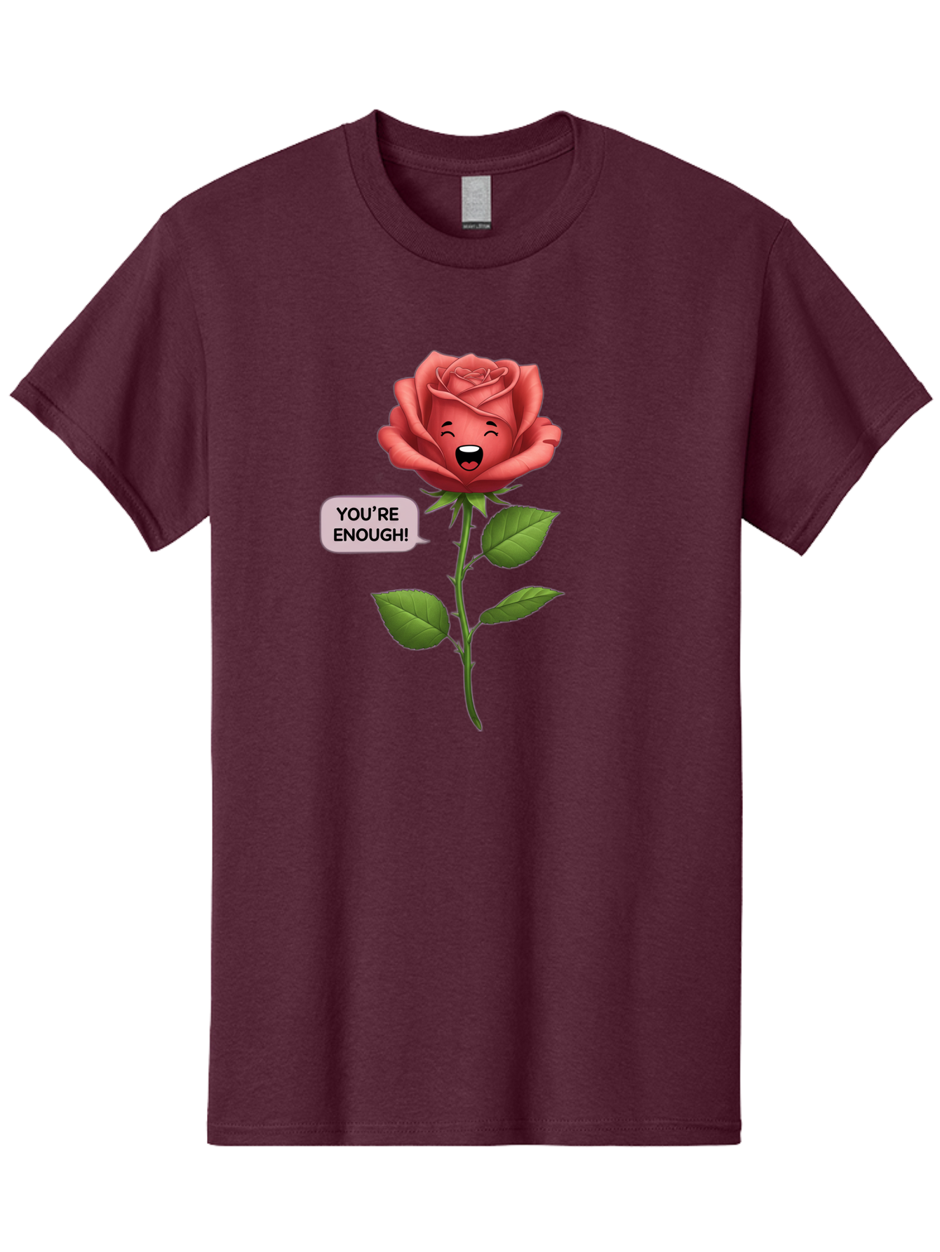 You-Re-Enough-Rose Men'S Graphic Tee, 100% Cotton, Comfortable Casual Summer Wear, Machine Washable, Rose With Face, You'Re Enough! Text, Positive Affirmation, Self-Love, Empowerment, Motivational Quote, Love Yourself, Floral Illustration, Bae332