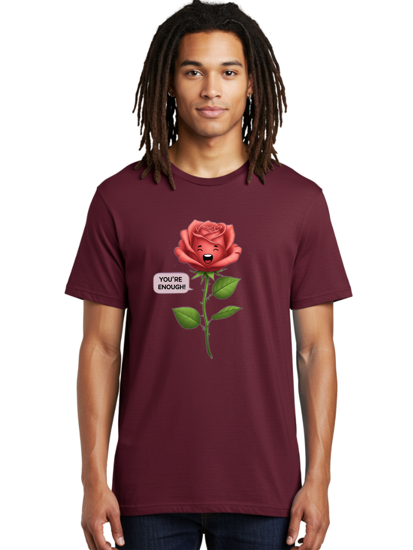 You-Re-Enough-Rose Men'S Graphic Tee, 100% Cotton, Comfortable Casual Summer Wear, Machine Washable, Rose With Face, You'Re Enough! Text, Positive Affirmation, Self-Love, Empowerment, Motivational Quote, Love Yourself, Floral Illustration, Bae332