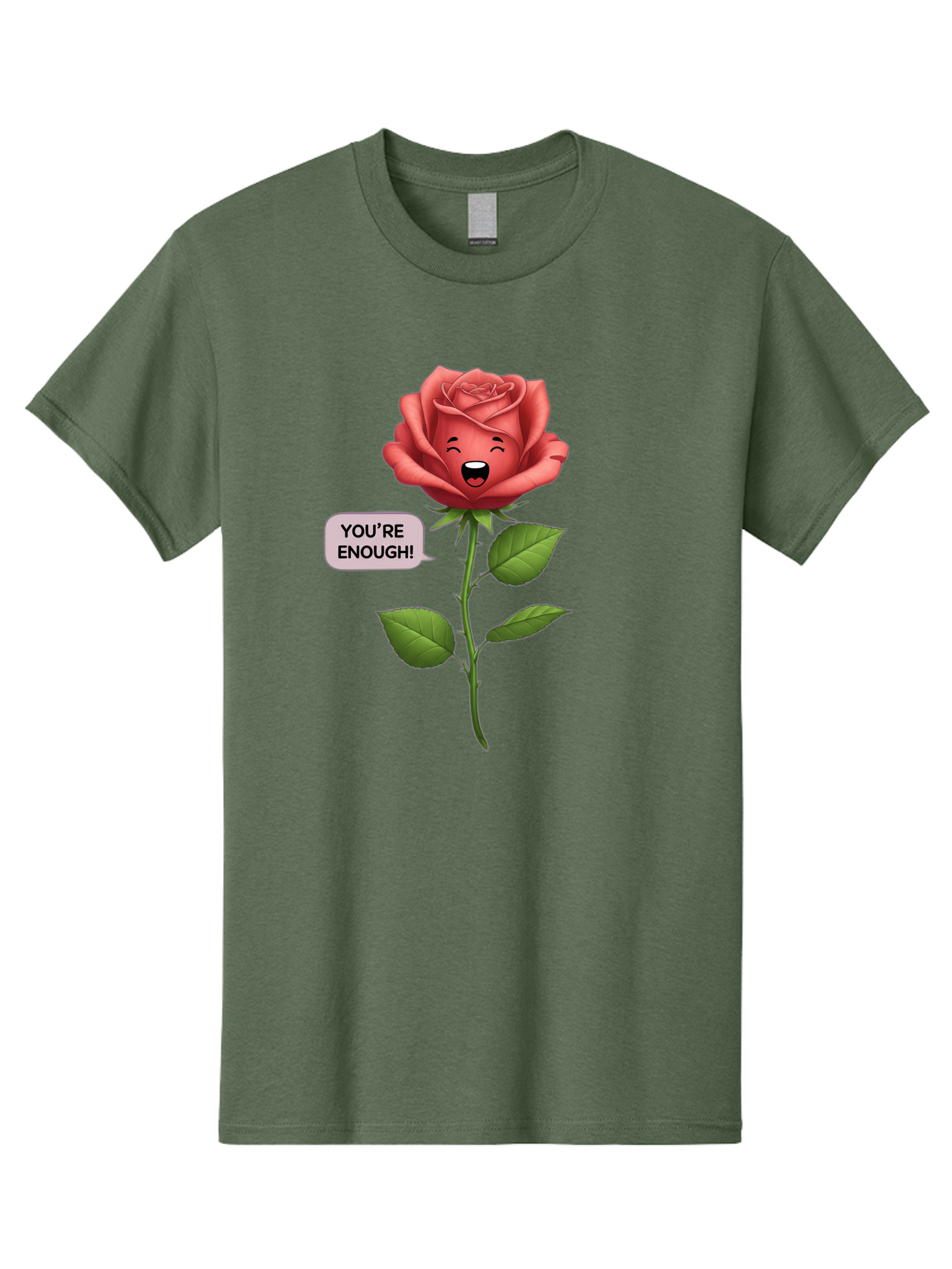You-Re-Enough-Rose Men'S Graphic Tee, 100% Cotton, Comfortable Casual Summer Wear, Machine Washable, Rose With Face, You'Re Enough! Text, Positive Affirmation, Self-Love, Empowerment, Motivational Quote, Love Yourself, Floral Illustration, Bae332