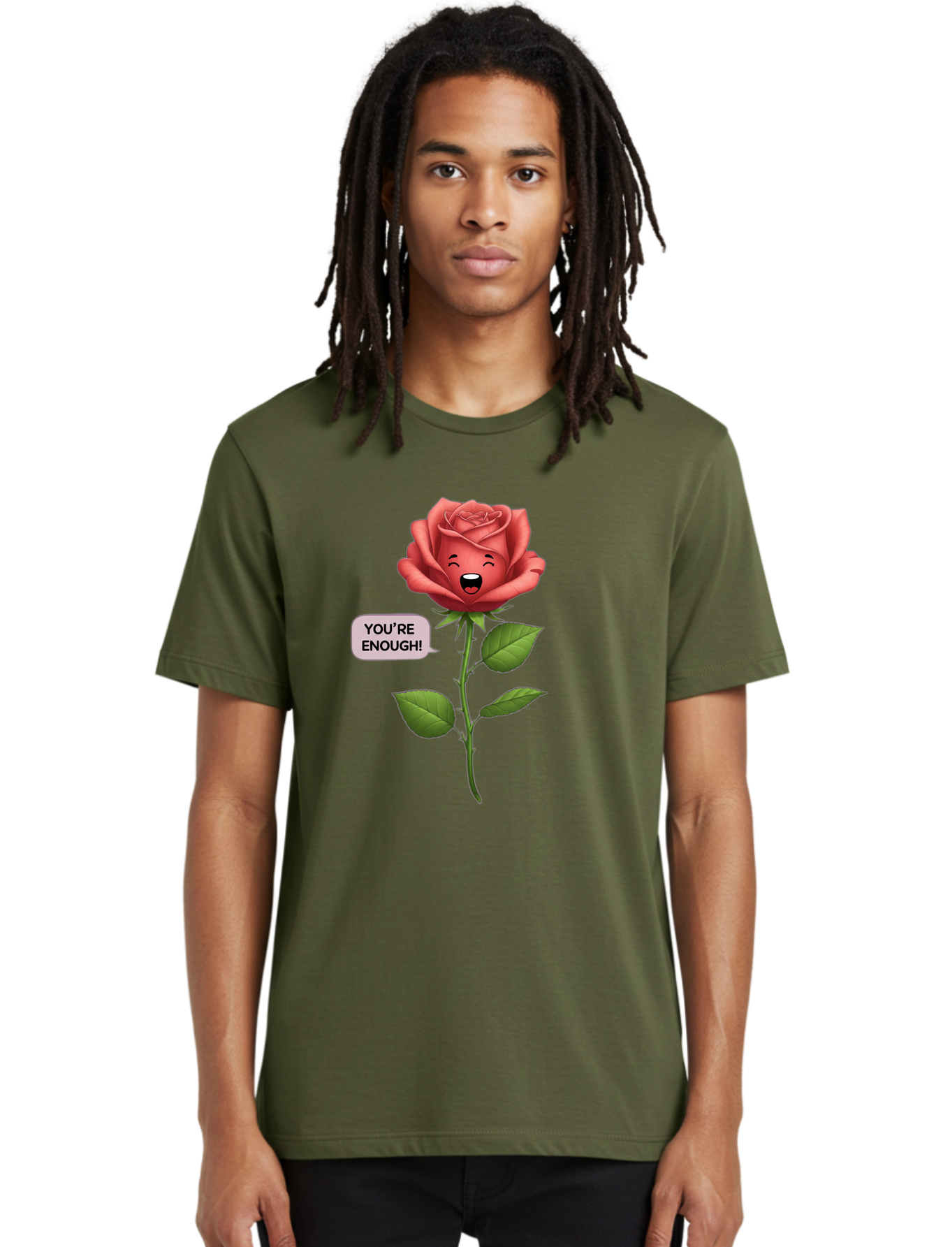 You-Re-Enough-Rose Men'S Graphic Tee, 100% Cotton, Comfortable Casual Summer Wear, Machine Washable, Rose With Face, You'Re Enough! Text, Positive Affirmation, Self-Love, Empowerment, Motivational Quote, Love Yourself, Floral Illustration, Bae332