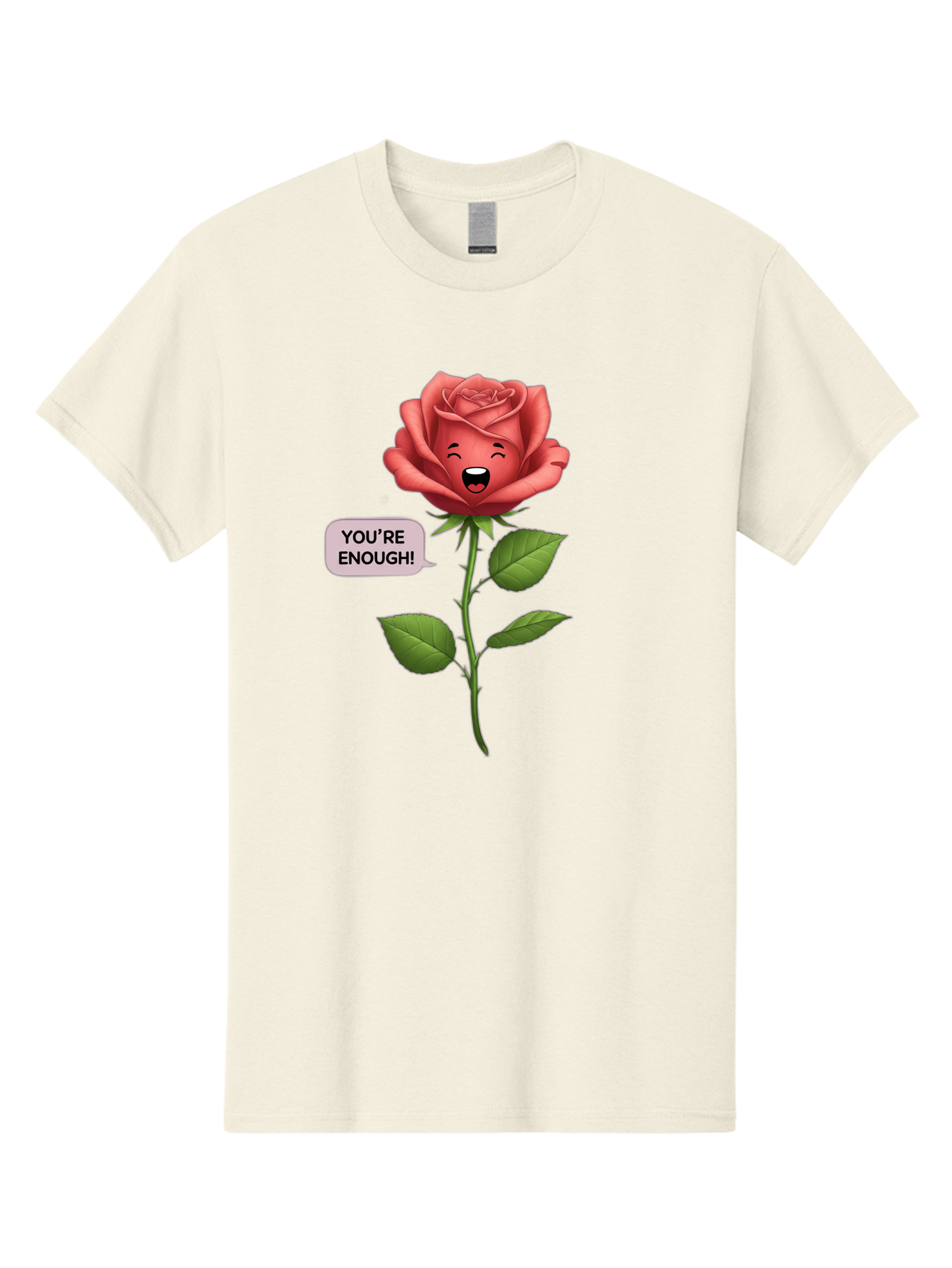 You-Re-Enough-Rose Men'S Graphic Tee, 100% Cotton, Comfortable Casual Summer Wear, Machine Washable, Rose With Face, You'Re Enough! Text, Positive Affirmation, Self-Love, Empowerment, Motivational Quote, Love Yourself, Floral Illustration, Bae332