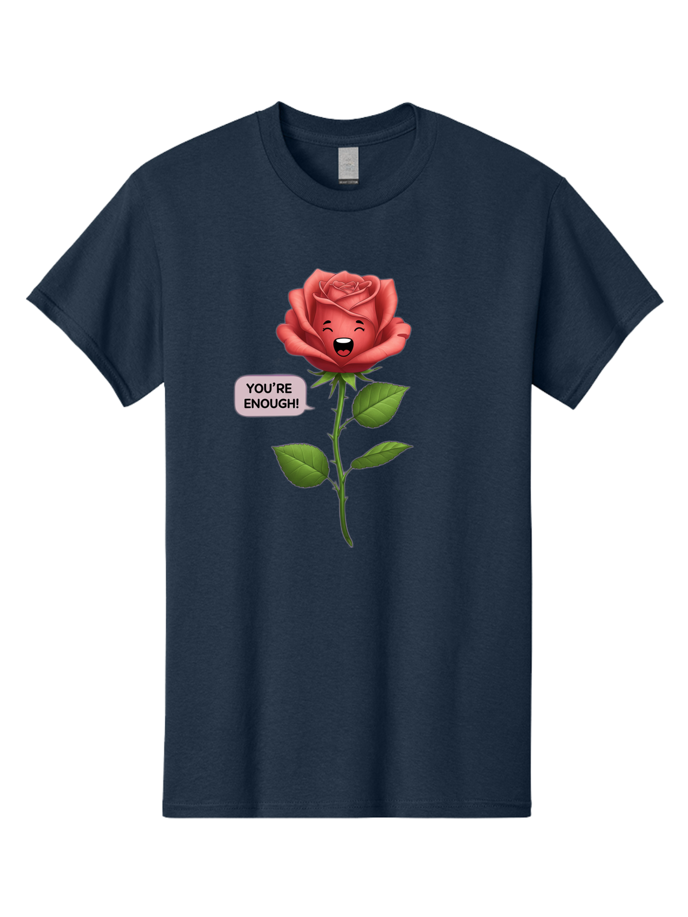 You-Re-Enough-Rose Men'S Graphic Tee, 100% Cotton, Comfortable Casual Summer Wear, Machine Washable, Rose With Face, You'Re Enough! Text, Positive Affirmation, Self-Love, Empowerment, Motivational Quote, Love Yourself, Floral Illustration, Bae332