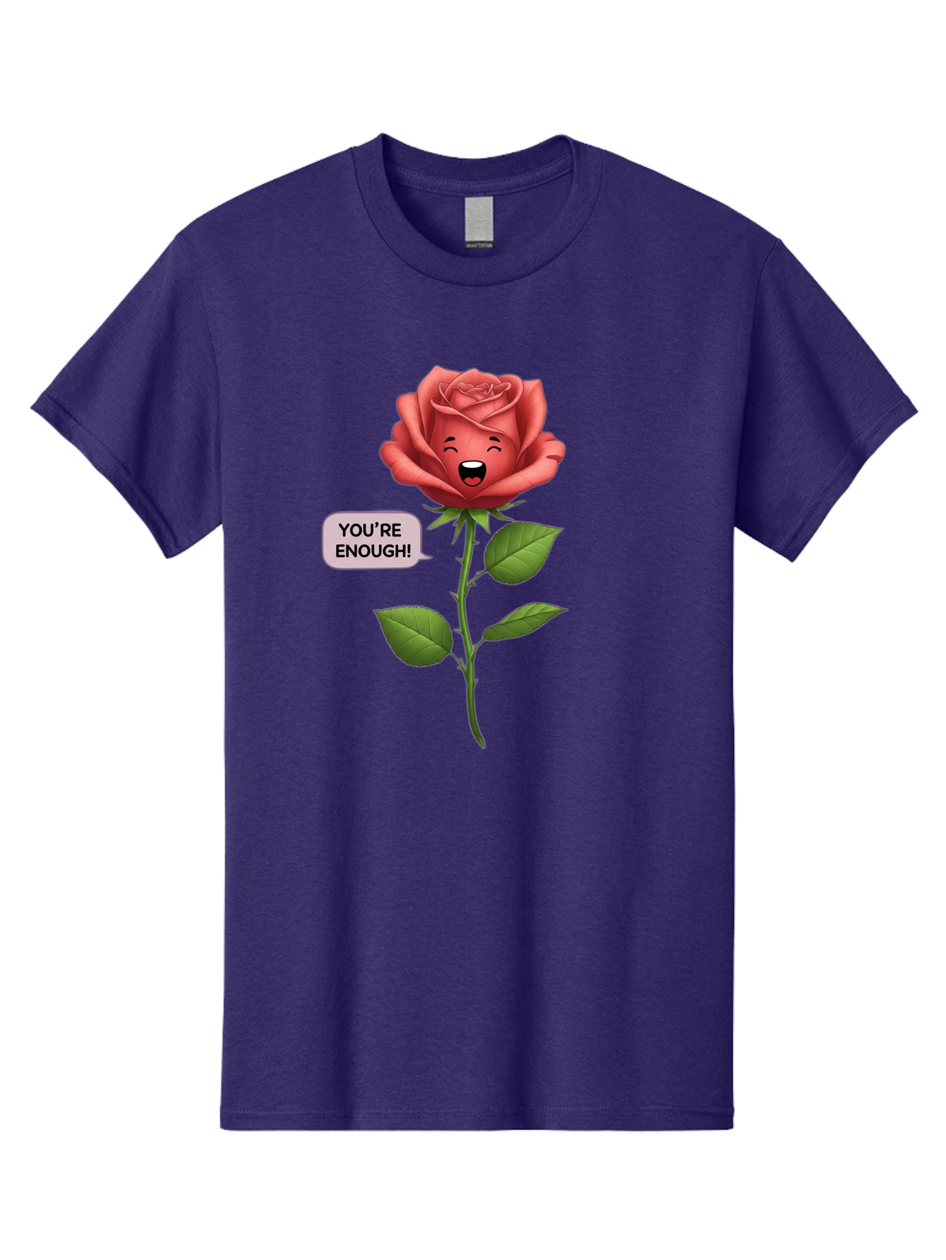 You-Re-Enough-Rose Men'S Graphic Tee, 100% Cotton, Comfortable Casual Summer Wear, Machine Washable, Rose With Face, You'Re Enough! Text, Positive Affirmation, Self-Love, Empowerment, Motivational Quote, Love Yourself, Floral Illustration, Bae332