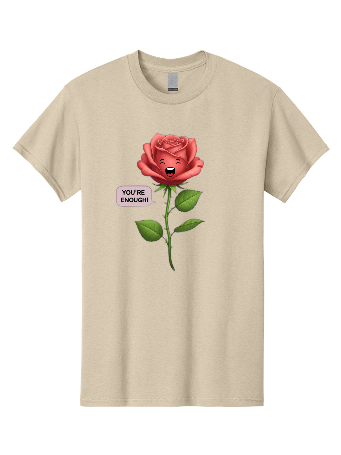 You-Re-Enough-Rose Men'S Graphic Tee, 100% Cotton, Comfortable Casual Summer Wear, Machine Washable, Rose With Face, You'Re Enough! Text, Positive Affirmation, Self-Love, Empowerment, Motivational Quote, Love Yourself, Floral Illustration, Bae332
