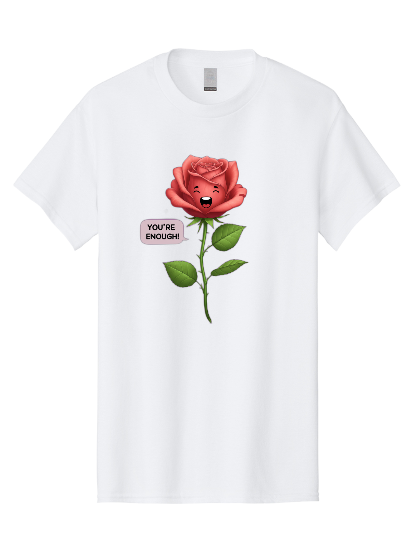 You-Re-Enough-Rose Men'S Graphic Tee, 100% Cotton, Comfortable Casual Summer Wear, Machine Washable, Rose With Face, You'Re Enough! Text, Positive Affirmation, Self-Love, Empowerment, Motivational Quote, Love Yourself, Floral Illustration, Bae332