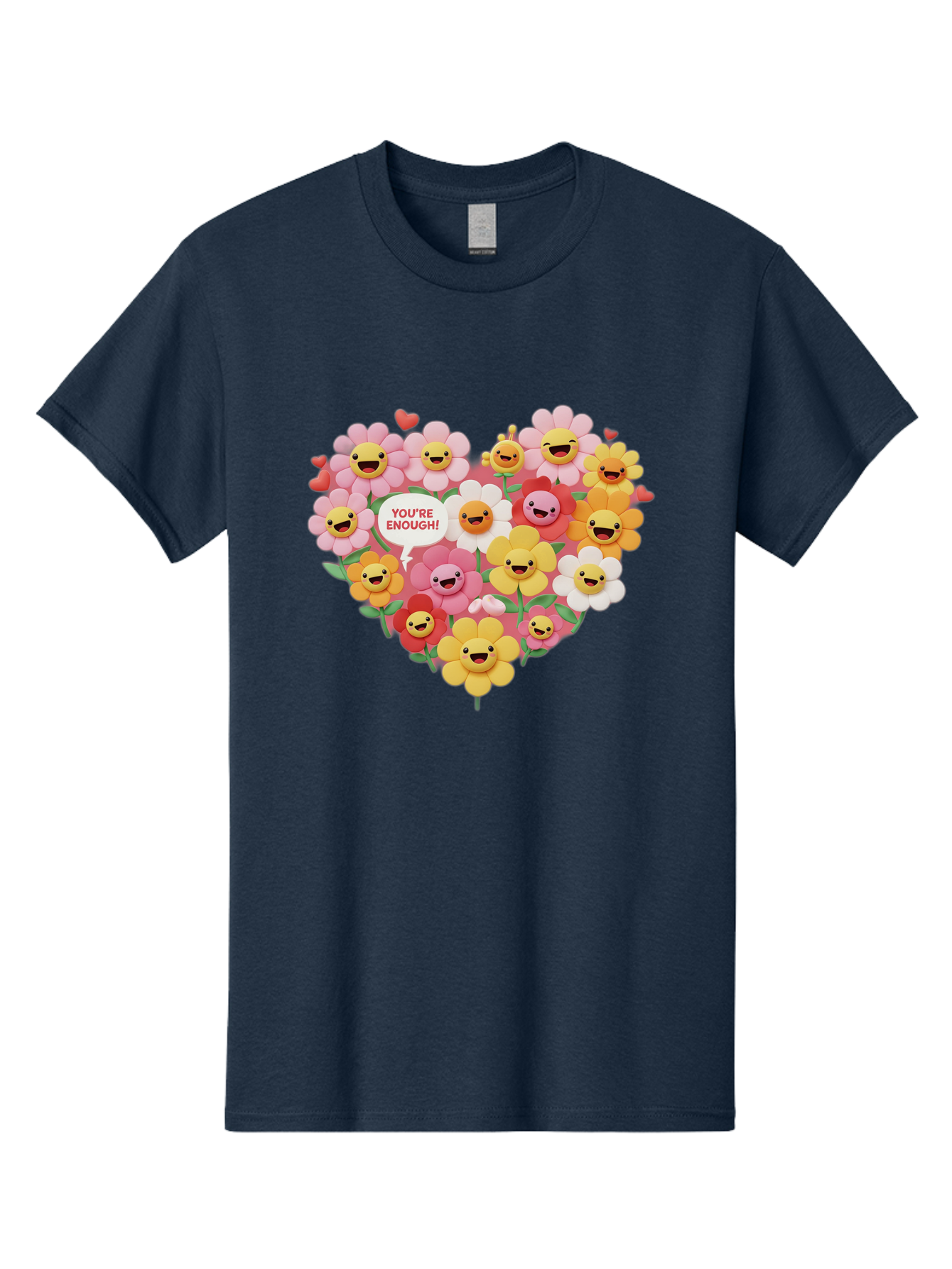 You-Re-Enough Men'S Graphic Tee, 100% Cotton, Comfortable Casual Summer Wear, Machine Washable, Heart-Shaped Arrangement Of Flowers, Smiling Emojis, Positive Affirmation, You'Re Enough, Cute Design, Floral Pattern, Uplifting Message, Bae333