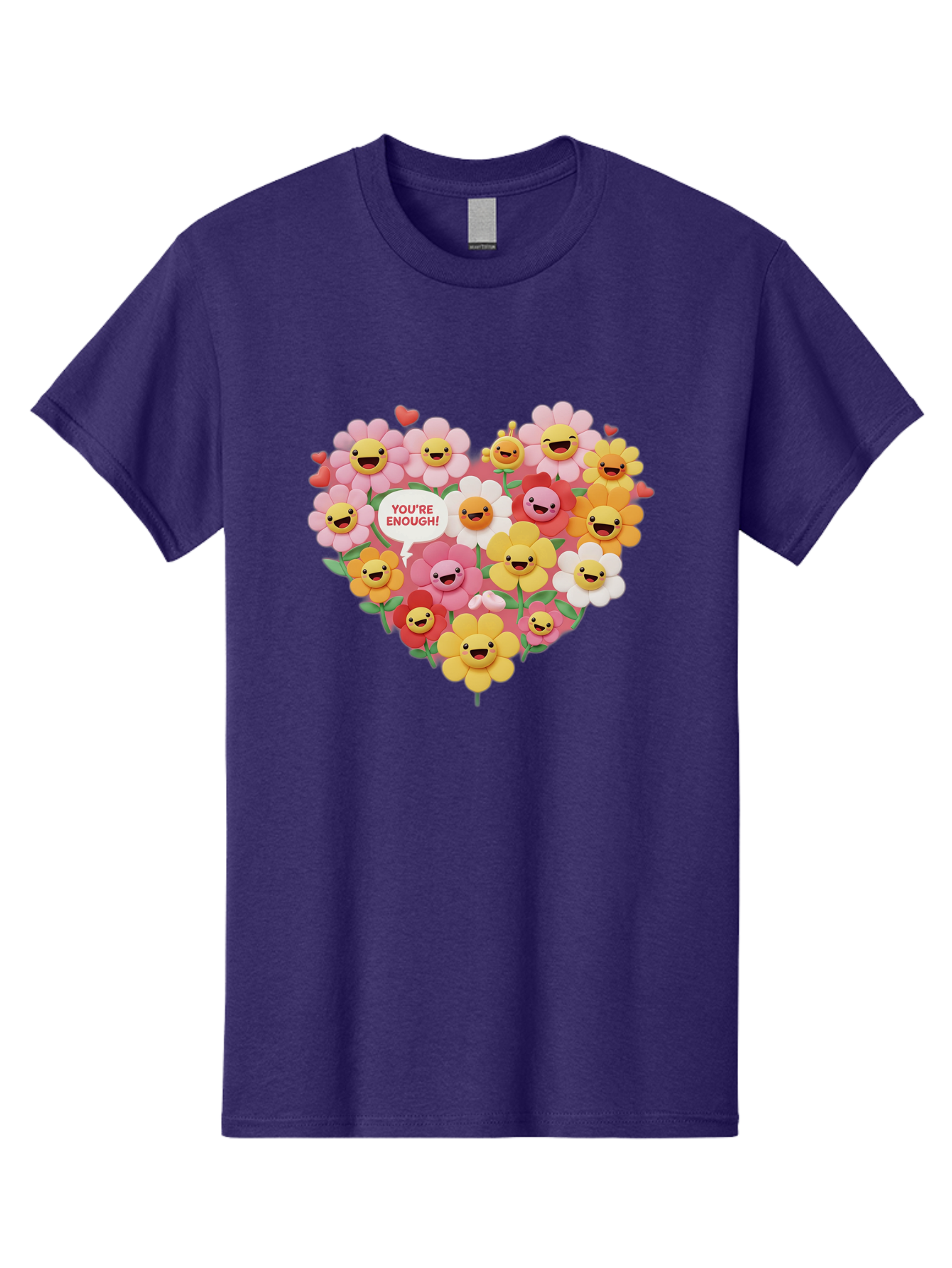You-Re-Enough Men'S Graphic Tee, 100% Cotton, Comfortable Casual Summer Wear, Machine Washable, Heart-Shaped Arrangement Of Flowers, Smiling Emojis, Positive Affirmation, You'Re Enough, Cute Design, Floral Pattern, Uplifting Message, Bae333