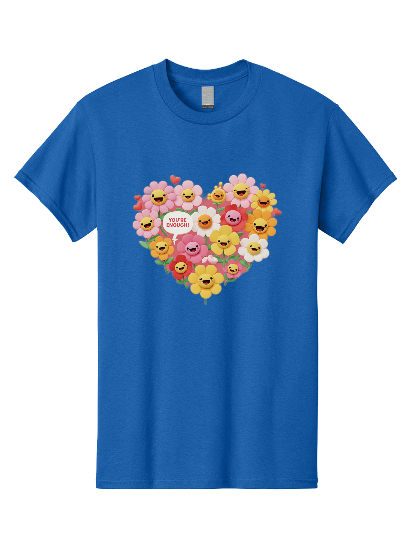 You-Re-Enough Men'S Graphic Tee, 100% Cotton, Comfortable Casual Summer Wear, Machine Washable, Heart-Shaped Arrangement Of Flowers, Smiling Emojis, Positive Affirmation, You'Re Enough, Cute Design, Floral Pattern, Uplifting Message, Bae333