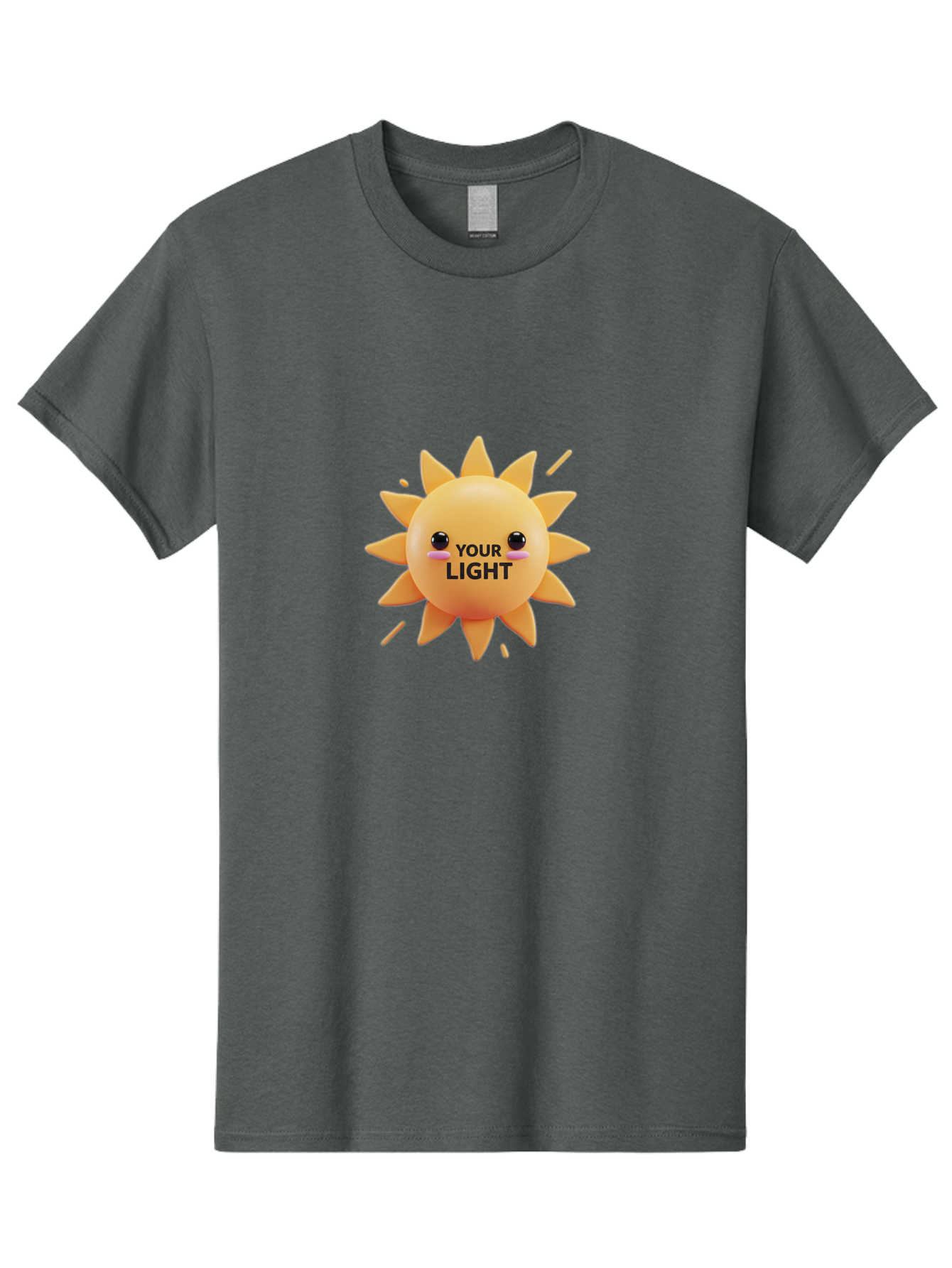 Your-Light-1 Men'S Graphic Tee, 100% Cotton, Comfortable Casual Summer Wear, Machine Washable, Smiling Sun, Positive Vibes, Happy Face, Inspirational Quote, Motivational Message, Inner Light, Warm Personality Bae334