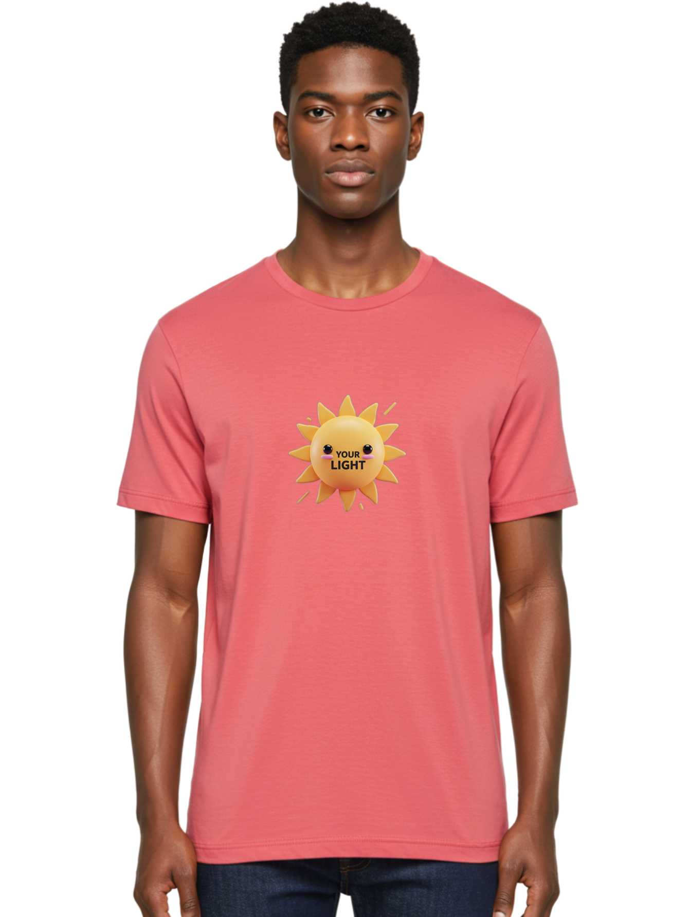 Your-Light-1 Men'S Graphic Tee, 100% Cotton, Comfortable Casual Summer Wear, Machine Washable, Smiling Sun, Positive Vibes, Happy Face, Inspirational Quote, Motivational Message, Inner Light, Warm Personality Bae334