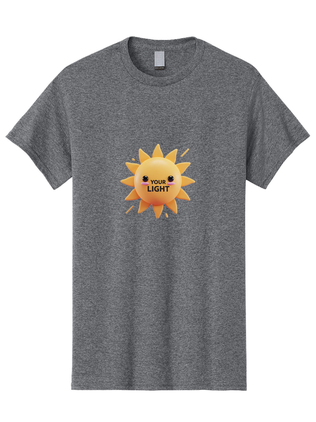 Your-Light-1 Men'S Graphic Tee, 100% Cotton, Comfortable Casual Summer Wear, Machine Washable, Smiling Sun, Positive Vibes, Happy Face, Inspirational Quote, Motivational Message, Inner Light, Warm Personality Bae334