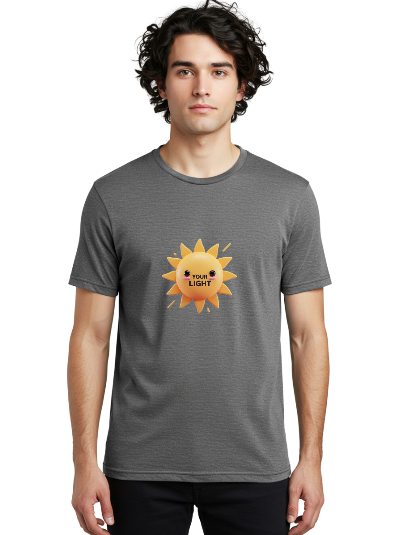 Your-Light-1 Men'S Graphic Tee, 100% Cotton, Comfortable Casual Summer Wear, Machine Washable, Smiling Sun, Positive Vibes, Happy Face, Inspirational Quote, Motivational Message, Inner Light, Warm Personality Bae334