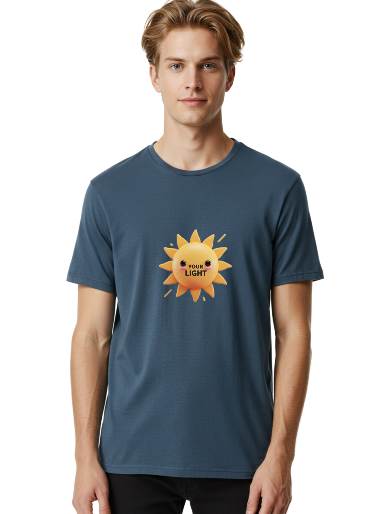 Your-Light-1 Men'S Graphic Tee, 100% Cotton, Comfortable Casual Summer Wear, Machine Washable, Smiling Sun, Positive Vibes, Happy Face, Inspirational Quote, Motivational Message, Inner Light, Warm Personality Bae334
