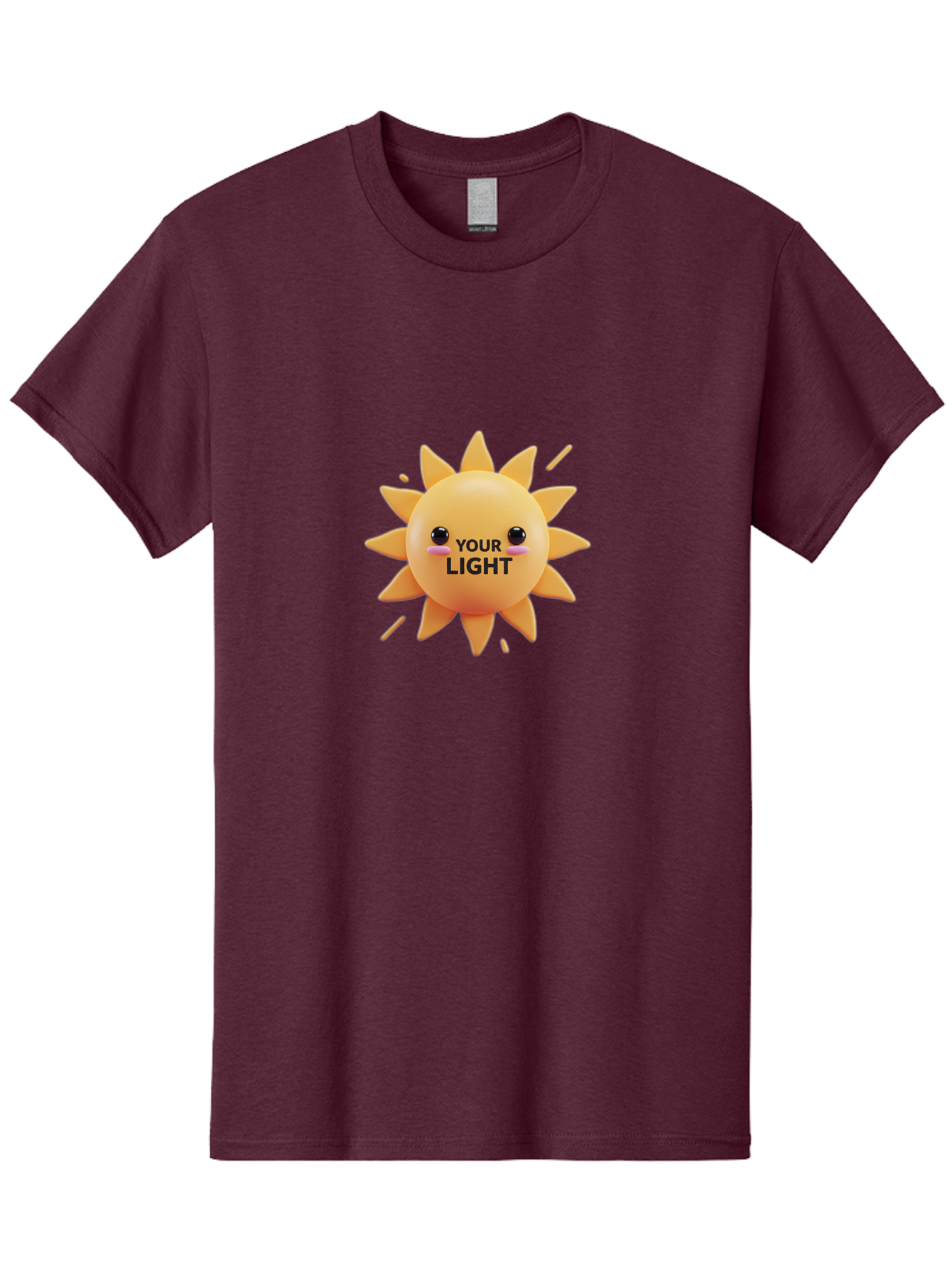 Your-Light-1 Men'S Graphic Tee, 100% Cotton, Comfortable Casual Summer Wear, Machine Washable, Smiling Sun, Positive Vibes, Happy Face, Inspirational Quote, Motivational Message, Inner Light, Warm Personality Bae334