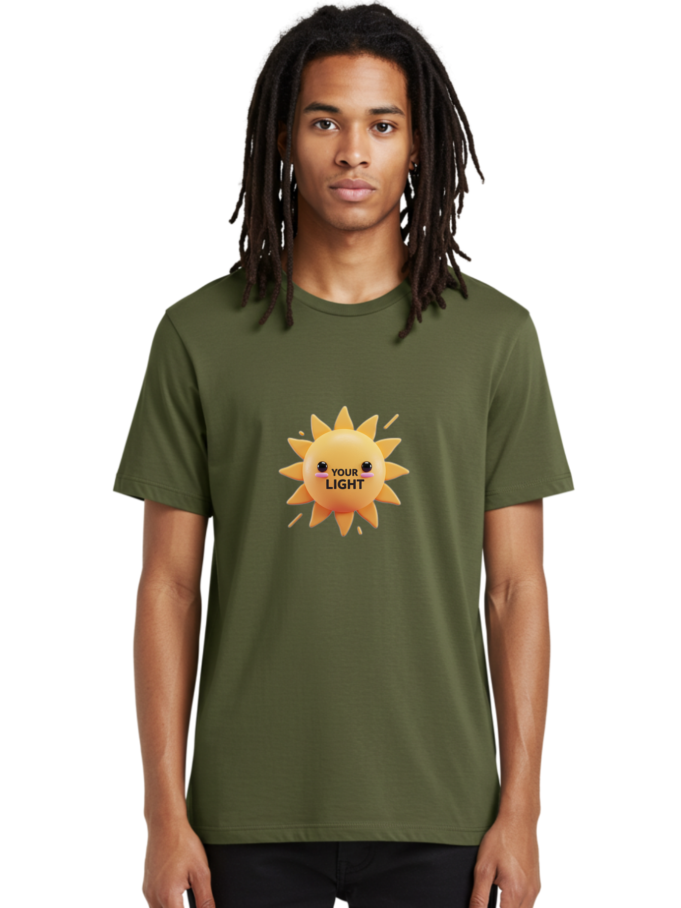 Your-Light-1 Men'S Graphic Tee, 100% Cotton, Comfortable Casual Summer Wear, Machine Washable, Smiling Sun, Positive Vibes, Happy Face, Inspirational Quote, Motivational Message, Inner Light, Warm Personality Bae334