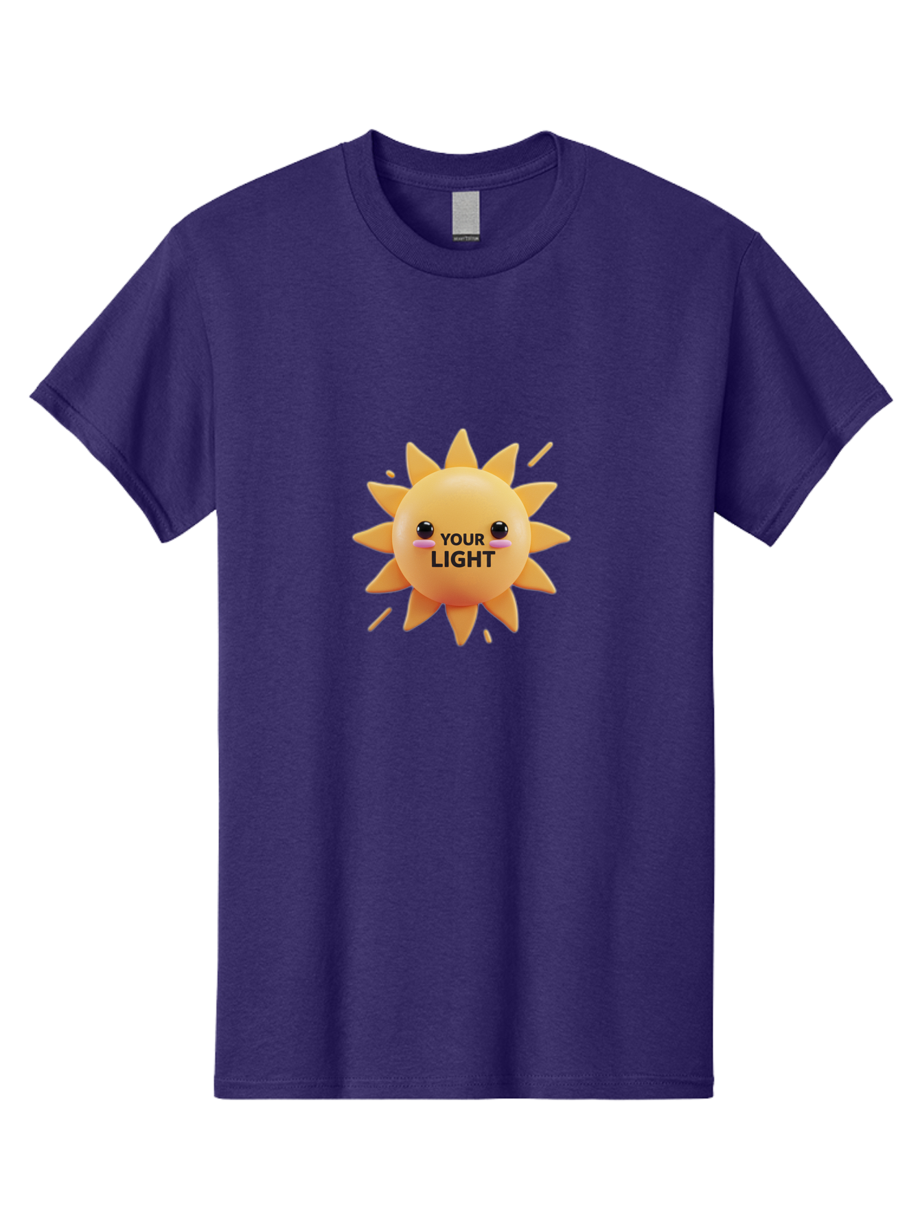 Your-Light-1 Men'S Graphic Tee, 100% Cotton, Comfortable Casual Summer Wear, Machine Washable, Smiling Sun, Positive Vibes, Happy Face, Inspirational Quote, Motivational Message, Inner Light, Warm Personality Bae334