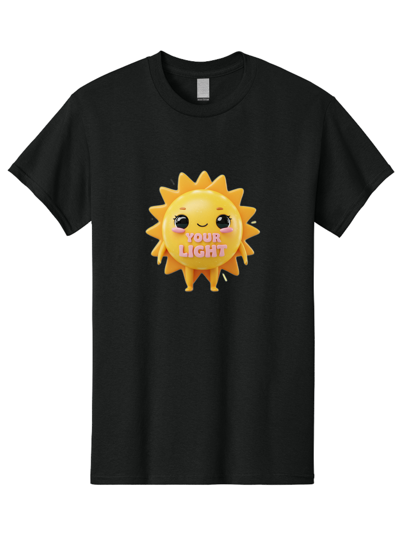 Your-Light Men'S Graphic Tee, 100% Cotton, Comfortable Casual Summer Wear, Machine Washable, Smiling Sun Character, Cute Cartoon Sun, Positive Vibes, Inspirational Quote, Sunshine Illustration, Happy Face, Yellow Sun, Inner Light Bae335