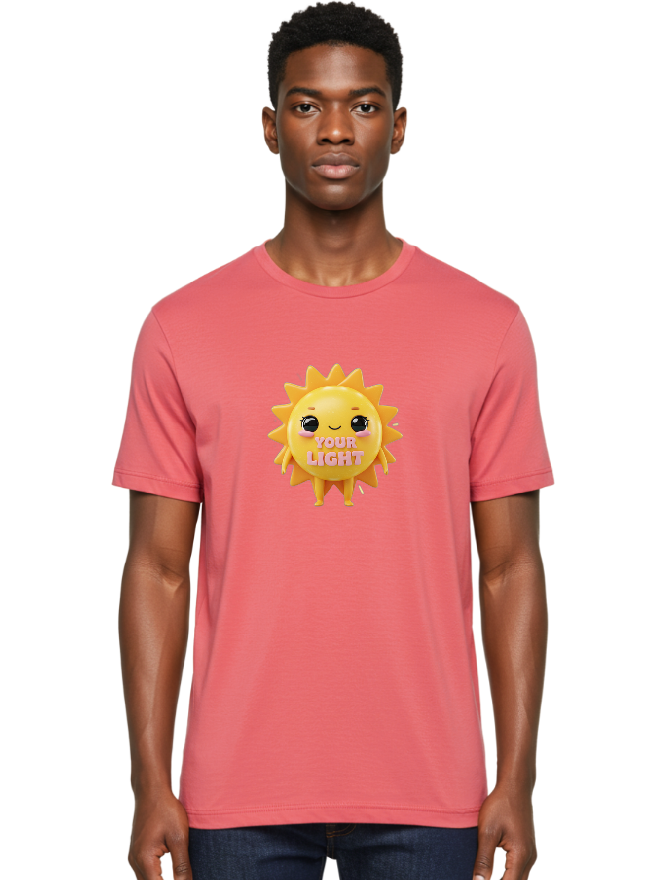 Your-Light Men'S Graphic Tee, 100% Cotton, Comfortable Casual Summer Wear, Machine Washable, Smiling Sun Character, Cute Cartoon Sun, Positive Vibes, Inspirational Quote, Sunshine Illustration, Happy Face, Yellow Sun, Inner Light Bae335