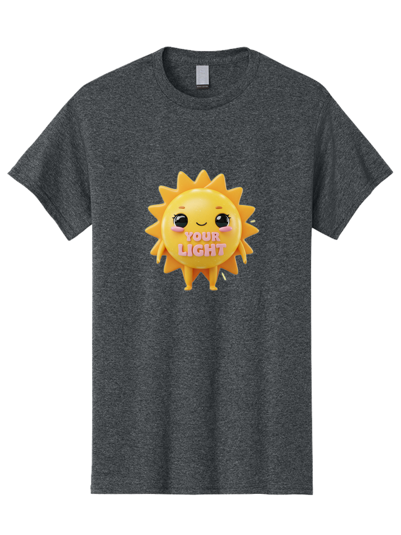 Your-Light Men'S Graphic Tee, 100% Cotton, Comfortable Casual Summer Wear, Machine Washable, Smiling Sun Character, Cute Cartoon Sun, Positive Vibes, Inspirational Quote, Sunshine Illustration, Happy Face, Yellow Sun, Inner Light Bae335
