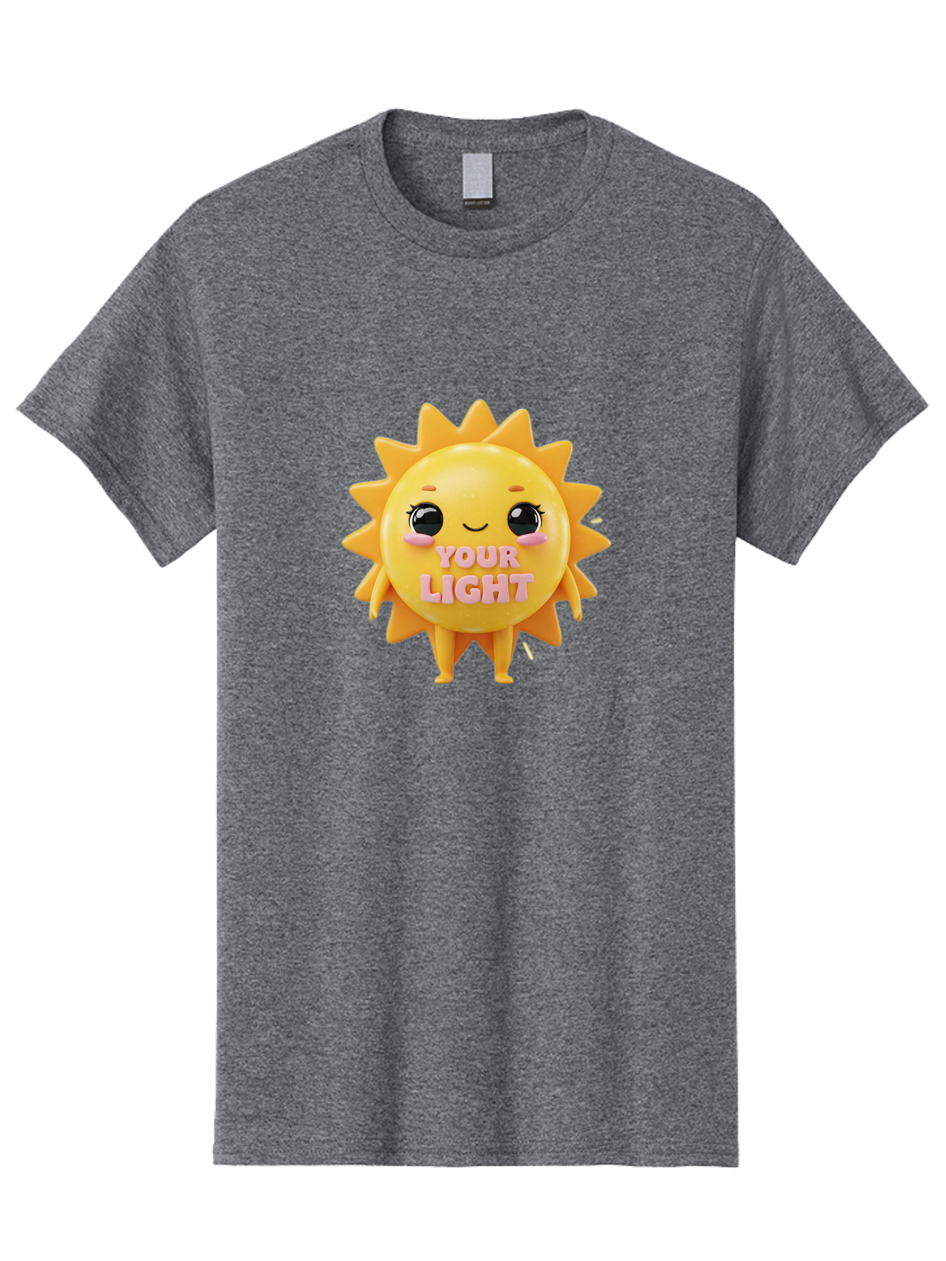 Your-Light Men'S Graphic Tee, 100% Cotton, Comfortable Casual Summer Wear, Machine Washable, Smiling Sun Character, Cute Cartoon Sun, Positive Vibes, Inspirational Quote, Sunshine Illustration, Happy Face, Yellow Sun, Inner Light Bae335