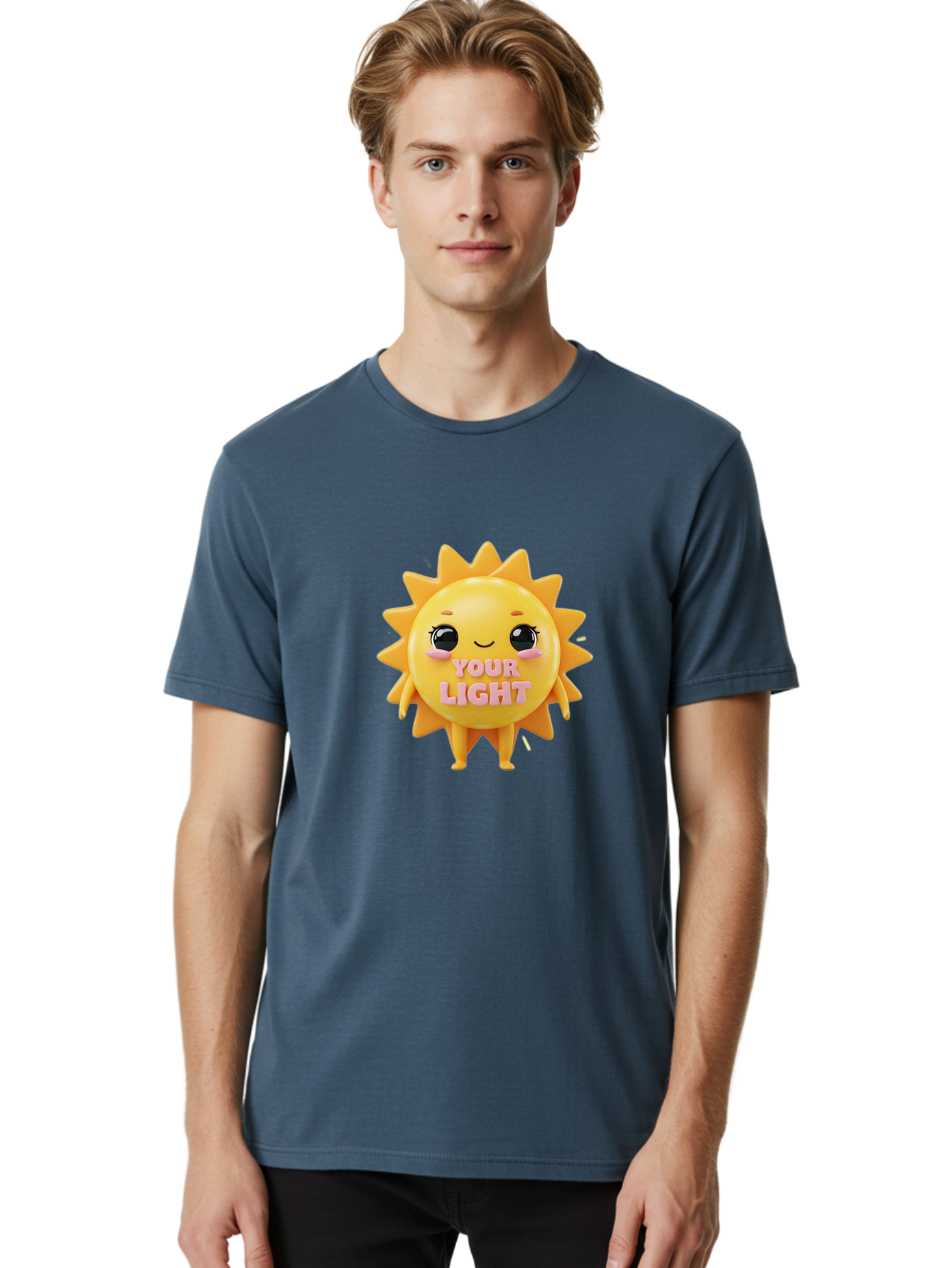 Your-Light Men'S Graphic Tee, 100% Cotton, Comfortable Casual Summer Wear, Machine Washable, Smiling Sun Character, Cute Cartoon Sun, Positive Vibes, Inspirational Quote, Sunshine Illustration, Happy Face, Yellow Sun, Inner Light Bae335