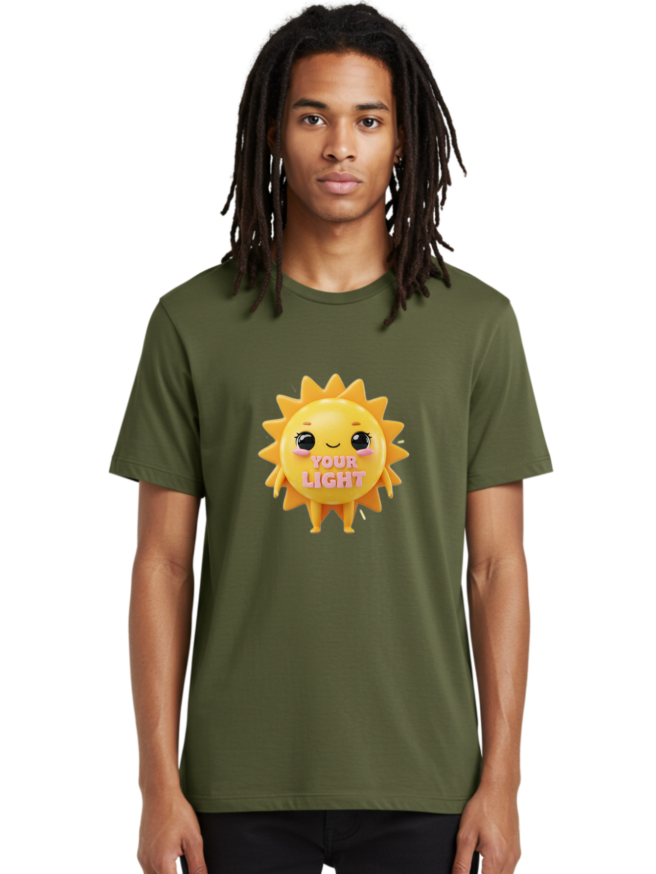 Your-Light Men'S Graphic Tee, 100% Cotton, Comfortable Casual Summer Wear, Machine Washable, Smiling Sun Character, Cute Cartoon Sun, Positive Vibes, Inspirational Quote, Sunshine Illustration, Happy Face, Yellow Sun, Inner Light Bae335