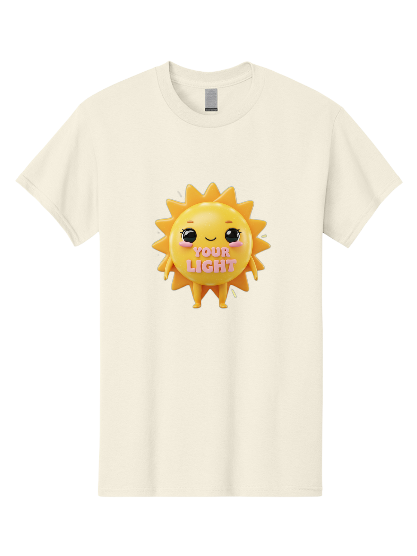 Your-Light Men'S Graphic Tee, 100% Cotton, Comfortable Casual Summer Wear, Machine Washable, Smiling Sun Character, Cute Cartoon Sun, Positive Vibes, Inspirational Quote, Sunshine Illustration, Happy Face, Yellow Sun, Inner Light Bae335