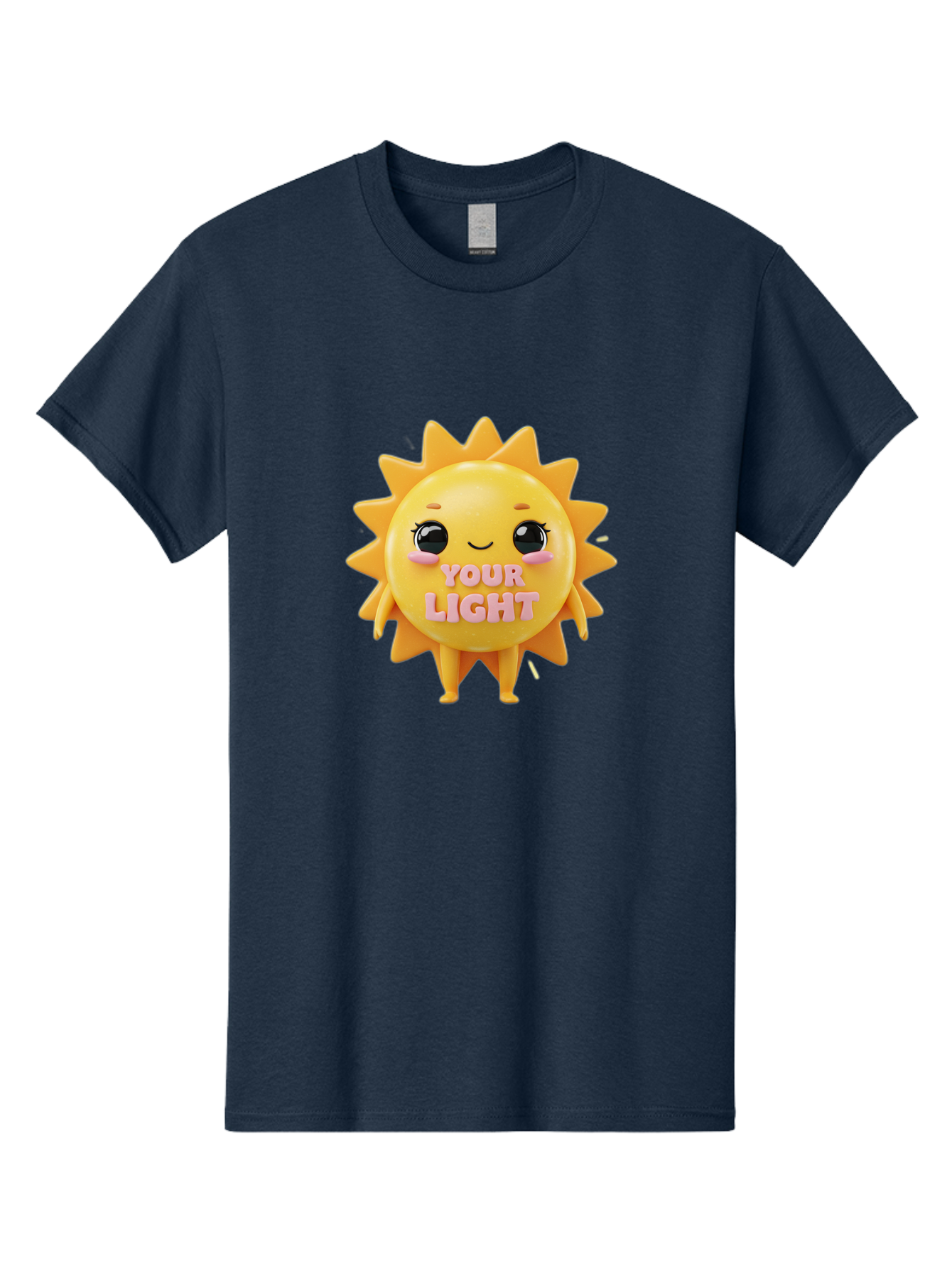 Your-Light Men'S Graphic Tee, 100% Cotton, Comfortable Casual Summer Wear, Machine Washable, Smiling Sun Character, Cute Cartoon Sun, Positive Vibes, Inspirational Quote, Sunshine Illustration, Happy Face, Yellow Sun, Inner Light Bae335