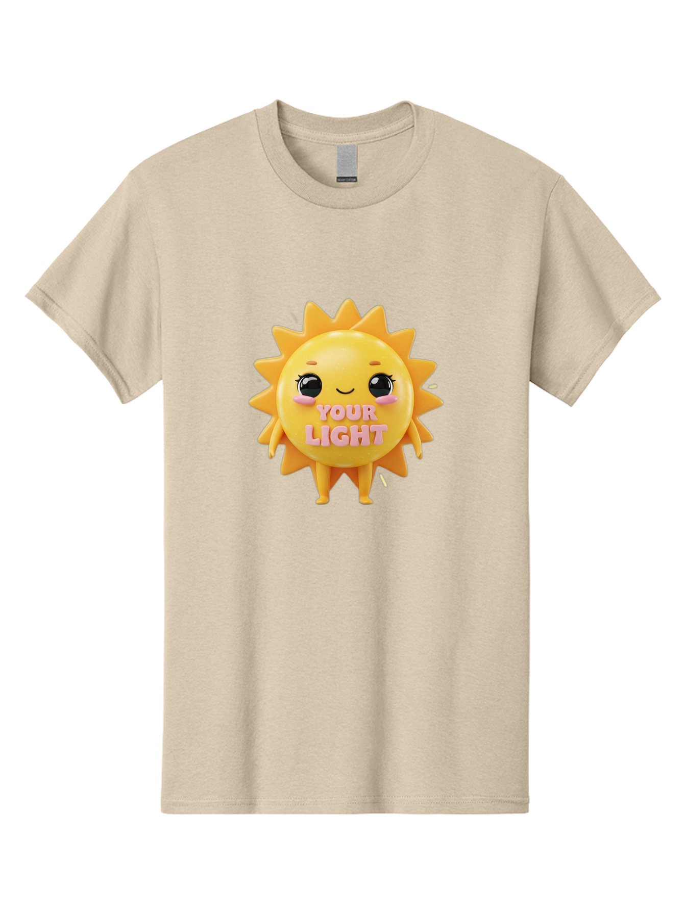 Your-Light Men'S Graphic Tee, 100% Cotton, Comfortable Casual Summer Wear, Machine Washable, Smiling Sun Character, Cute Cartoon Sun, Positive Vibes, Inspirational Quote, Sunshine Illustration, Happy Face, Yellow Sun, Inner Light Bae335